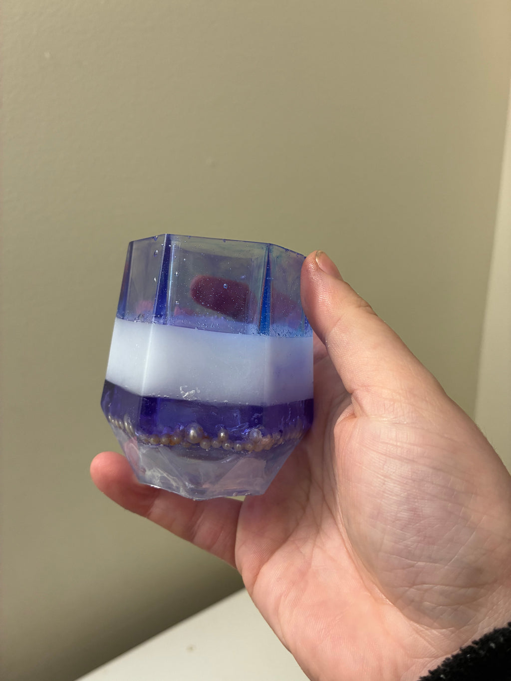 Blue and purple trinket cup with pearl inlay
