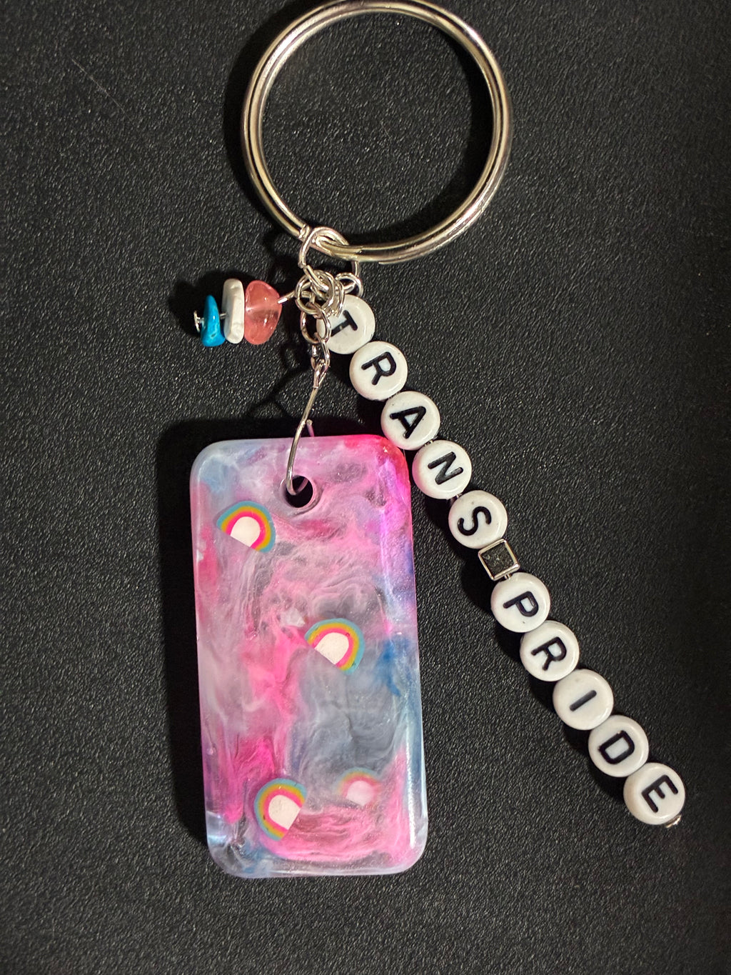 Transgender pride bag charm/keychain with gemstones