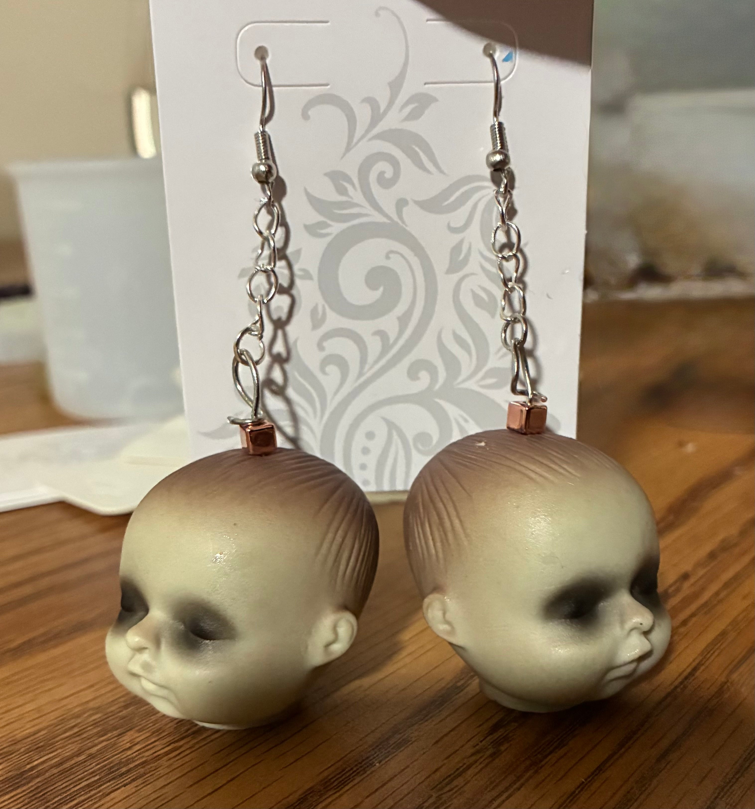 Creepy Baby Doll Head Earrings