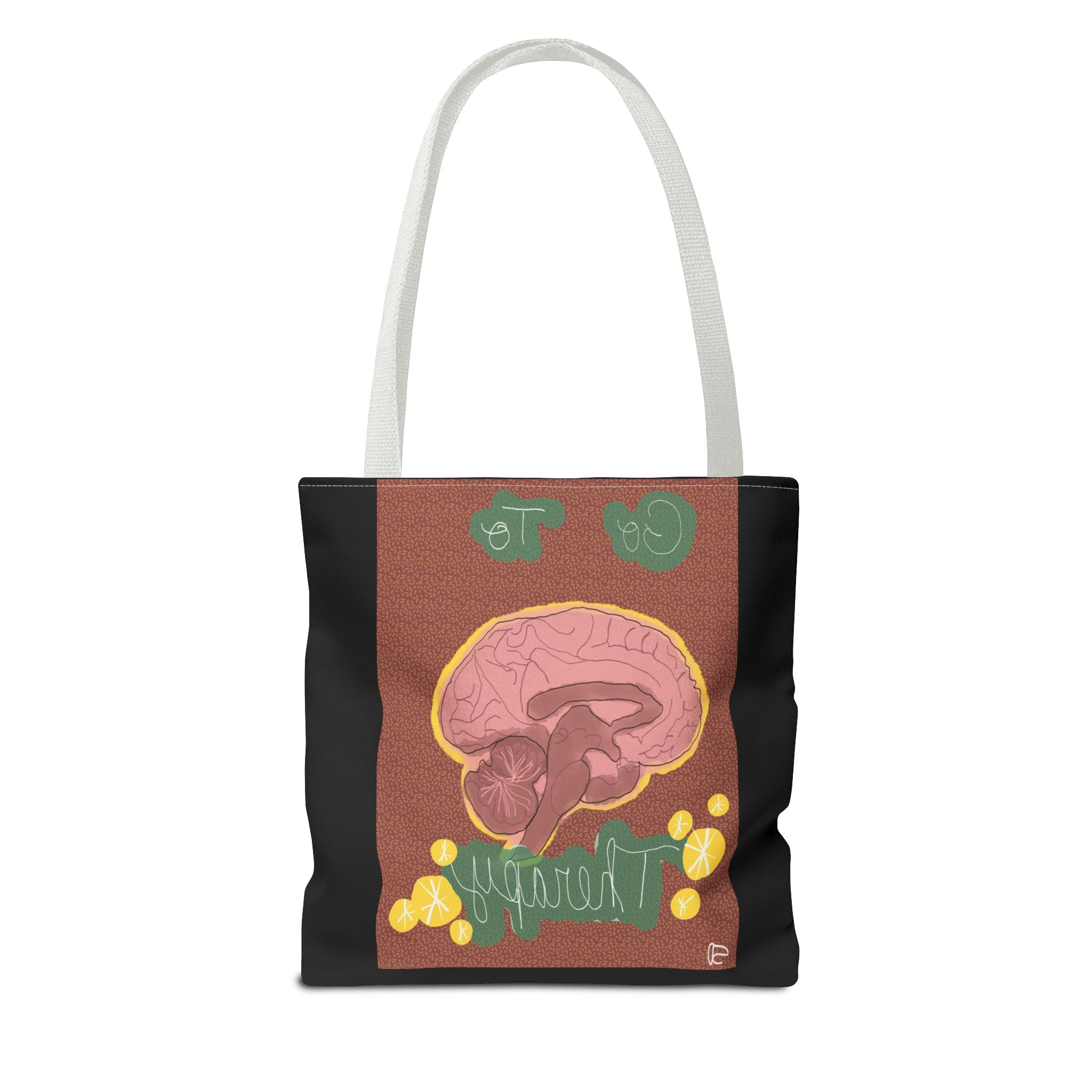 Brain Therapy Tote Bag — 'Go To Therapy' Mental Health Awareness Tote