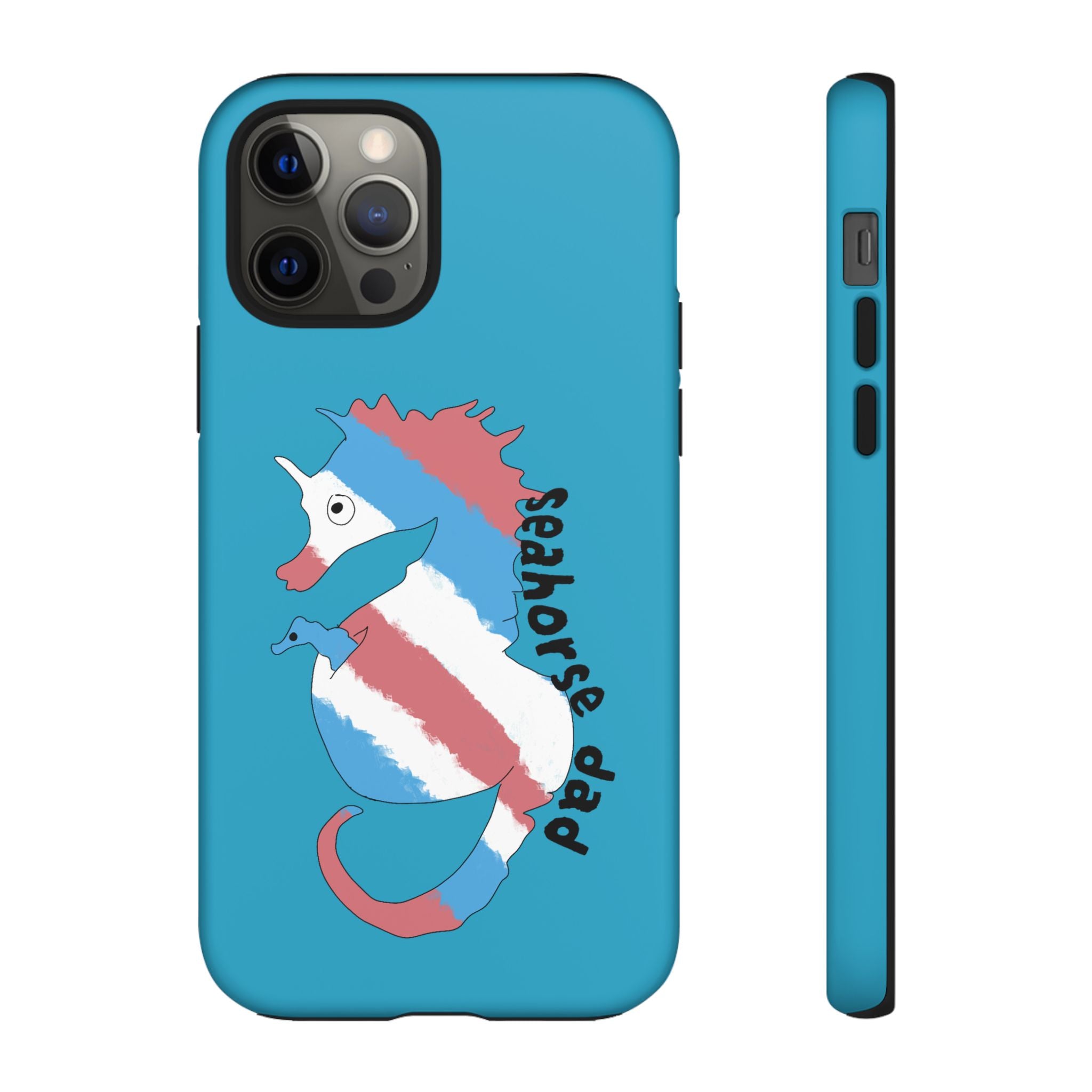 Seahorse Dad Phone Case — Blue Trans Pride Seahorse Protective Cover
