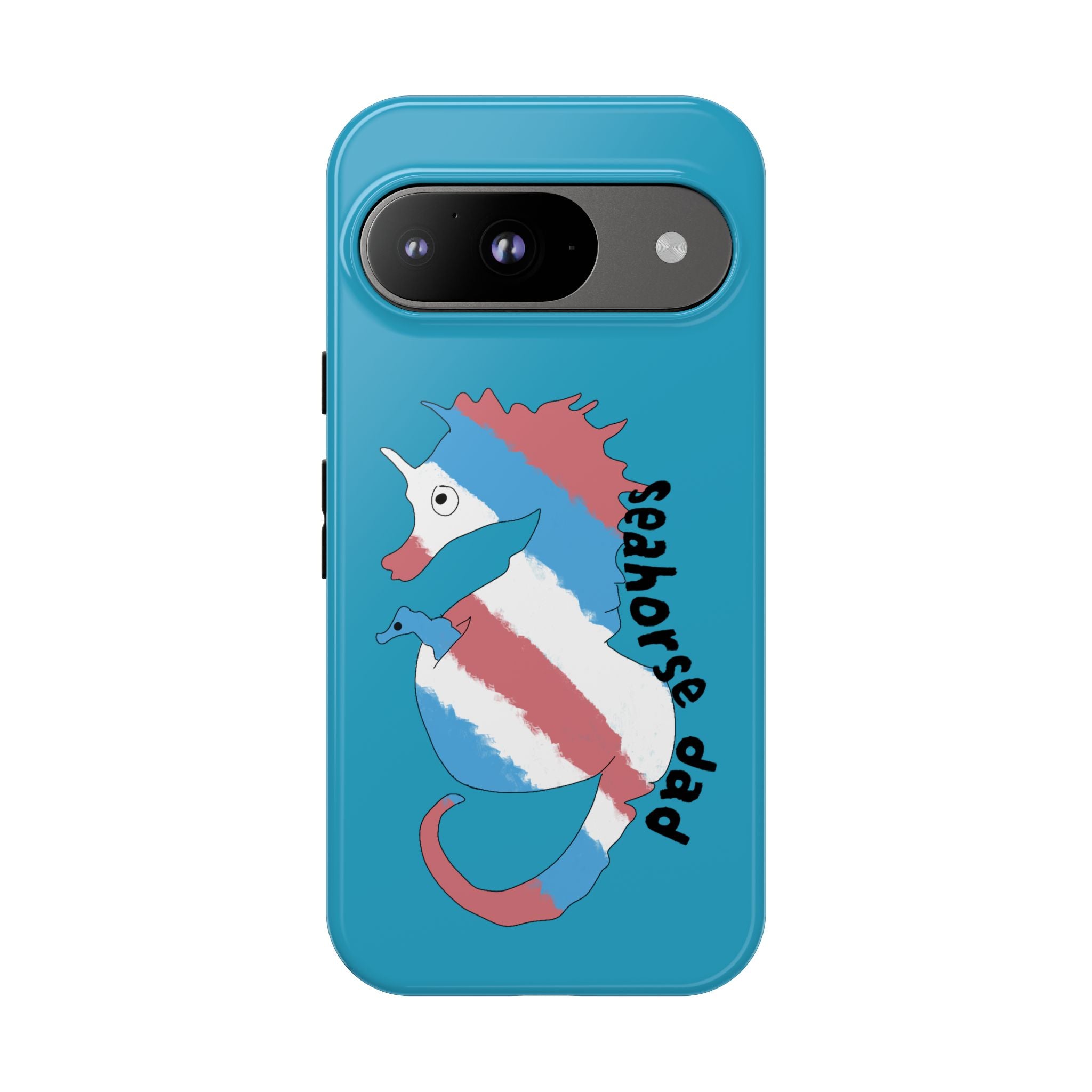 Seahorse Dad Phone Case — Blue Trans Pride Seahorse Protective Cover