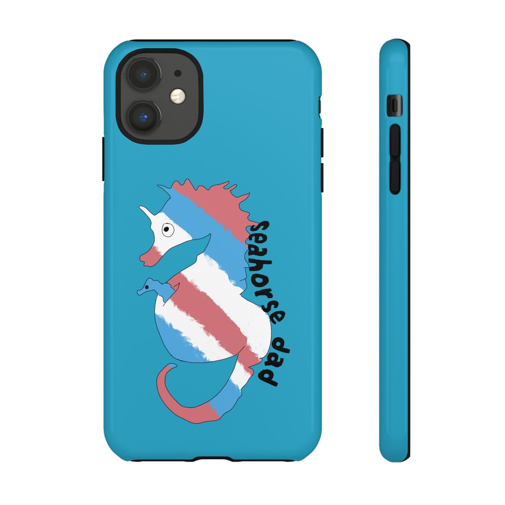 Seahorse Dad Phone Case — Blue Trans Pride Seahorse Protective Cover