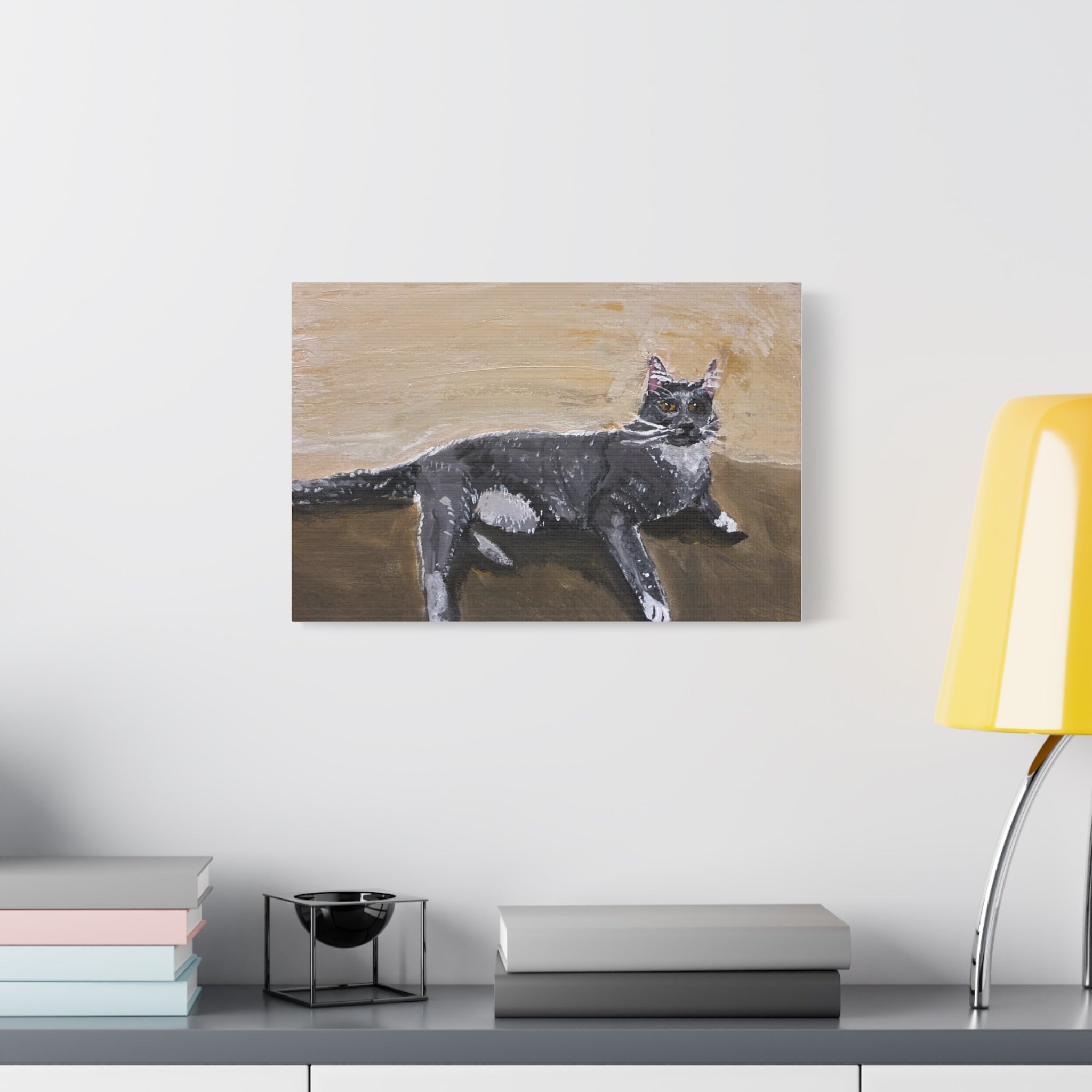 Grey Cat Painting Canvas Print — Matte Stretched Wall Art