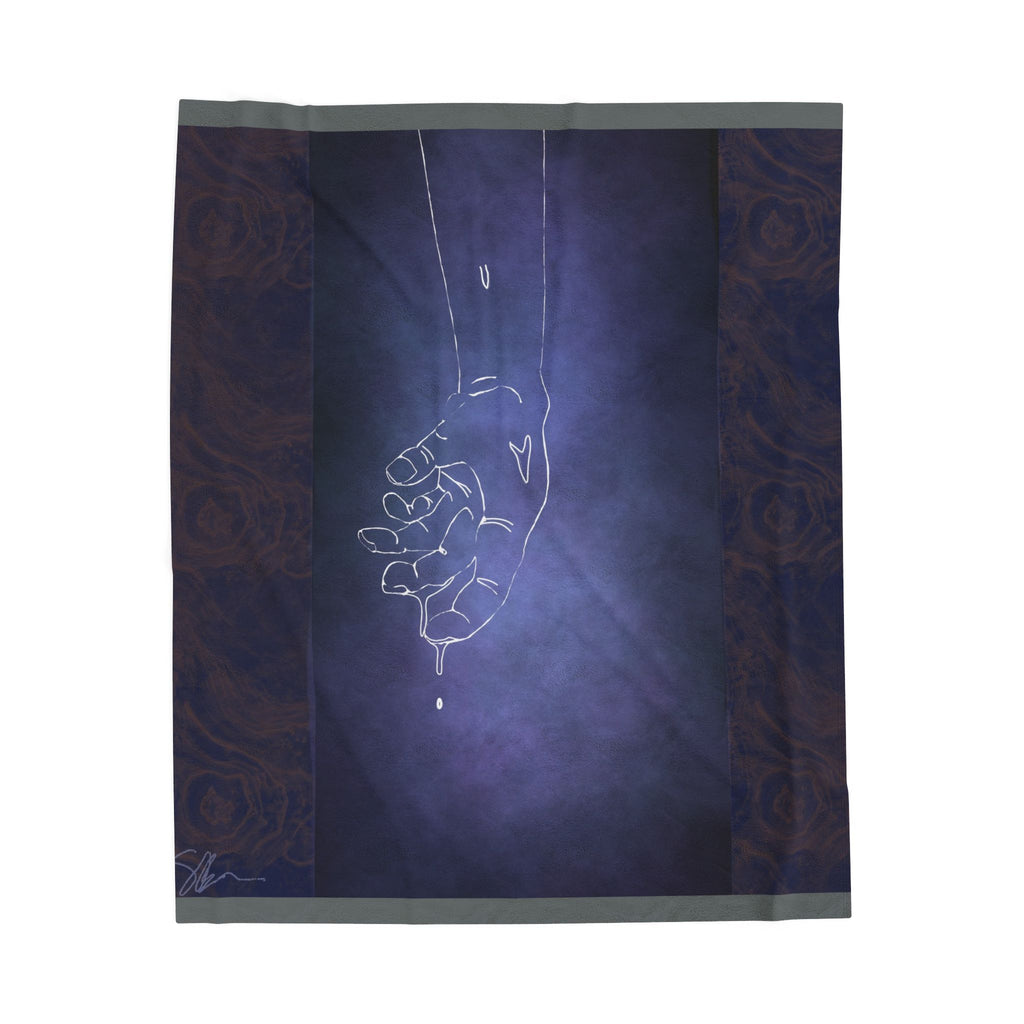 Celestial Hold Plush Blanket — Ethereal Hand Illustration, Cozy Velveteen Throw