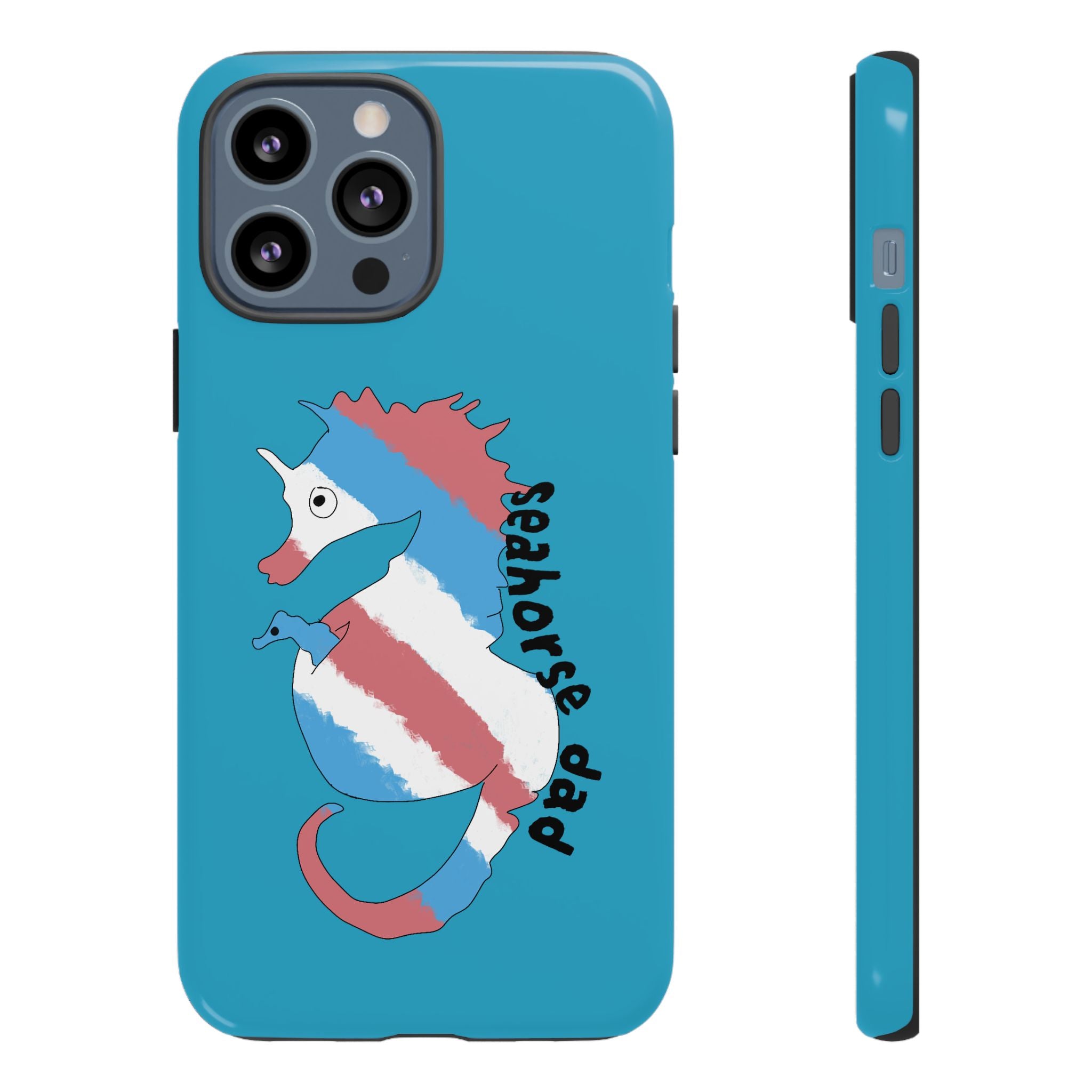 Seahorse Dad Phone Case — Blue Trans Pride Seahorse Protective Cover