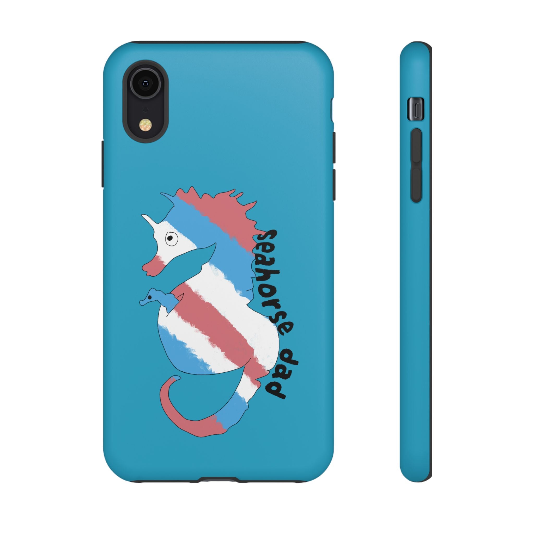 Seahorse Dad Phone Case — Blue Trans Pride Seahorse Protective Cover