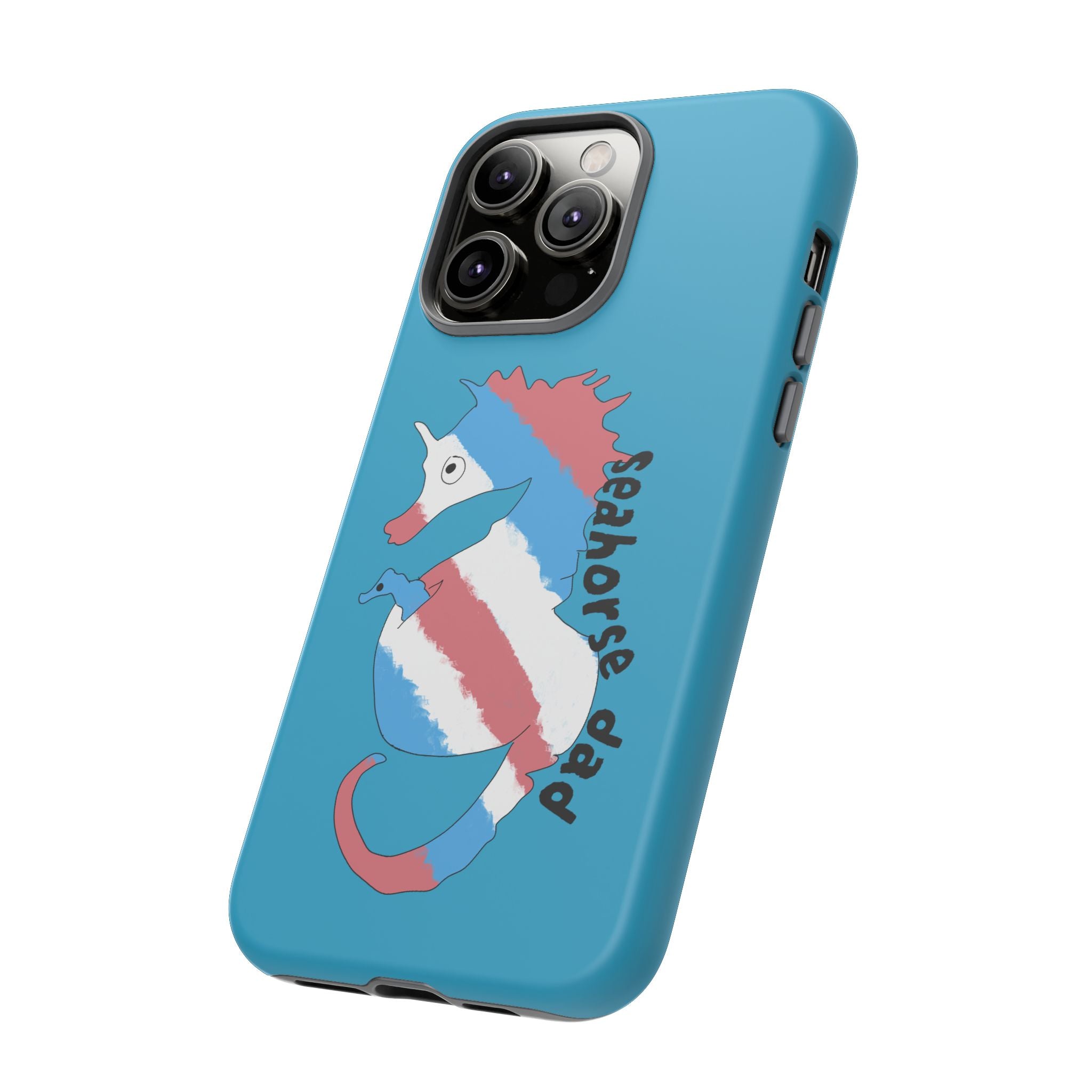 Seahorse Dad Phone Case — Blue Trans Pride Seahorse Protective Cover