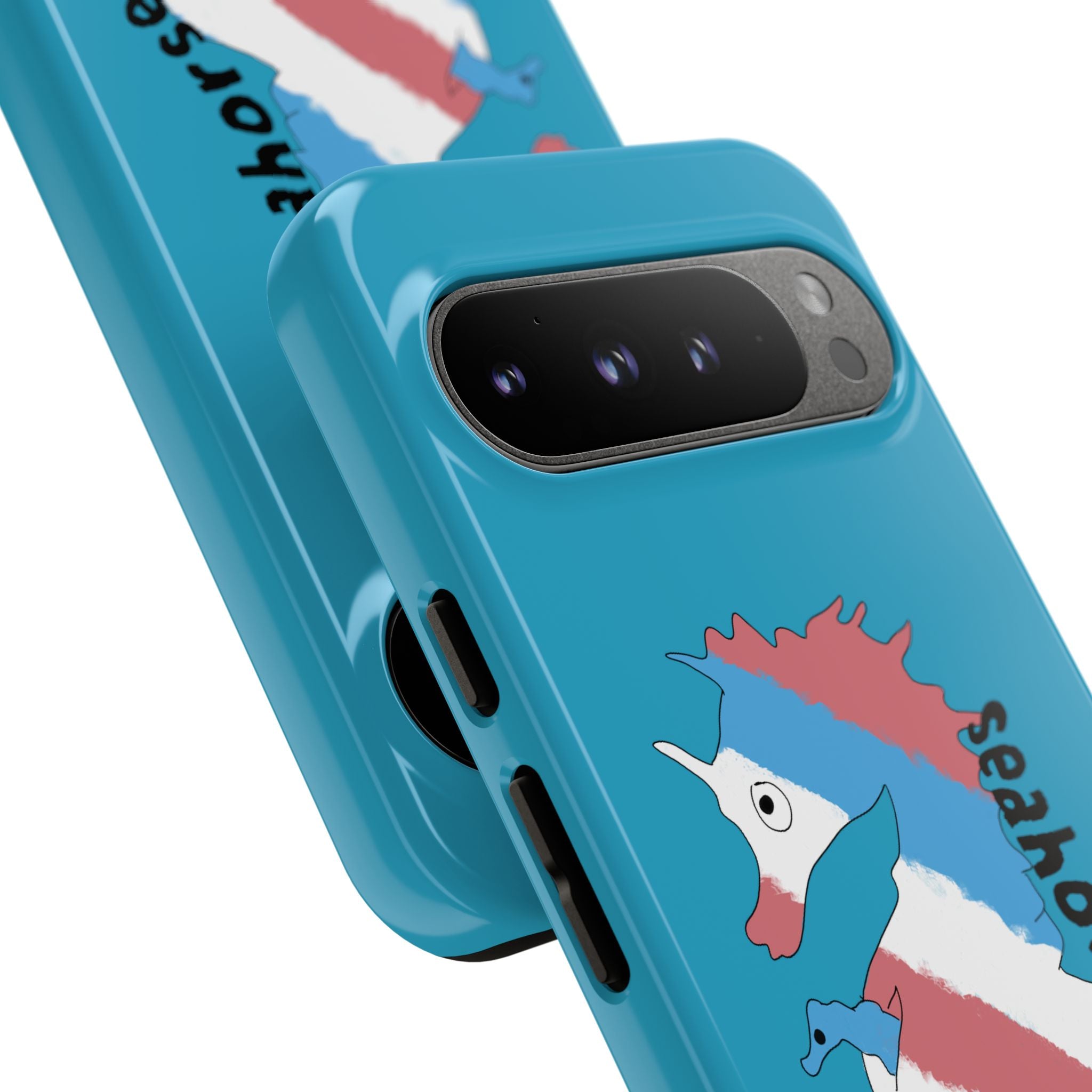 Seahorse Dad Phone Case — Blue Trans Pride Seahorse Protective Cover