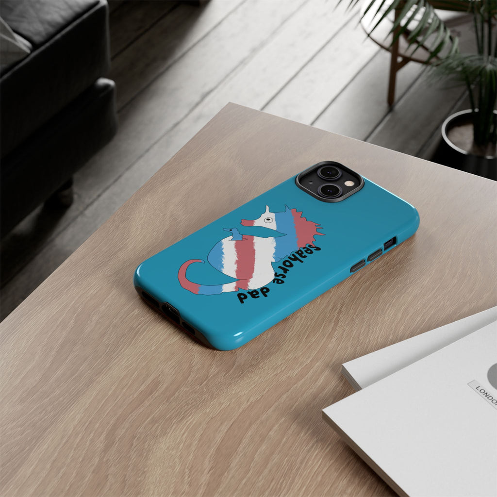 Seahorse Dad Phone Case — Blue Trans Pride Seahorse Protective Cover