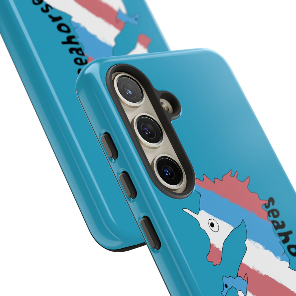 Seahorse Dad Phone Case — Blue Trans Pride Seahorse Protective Cover