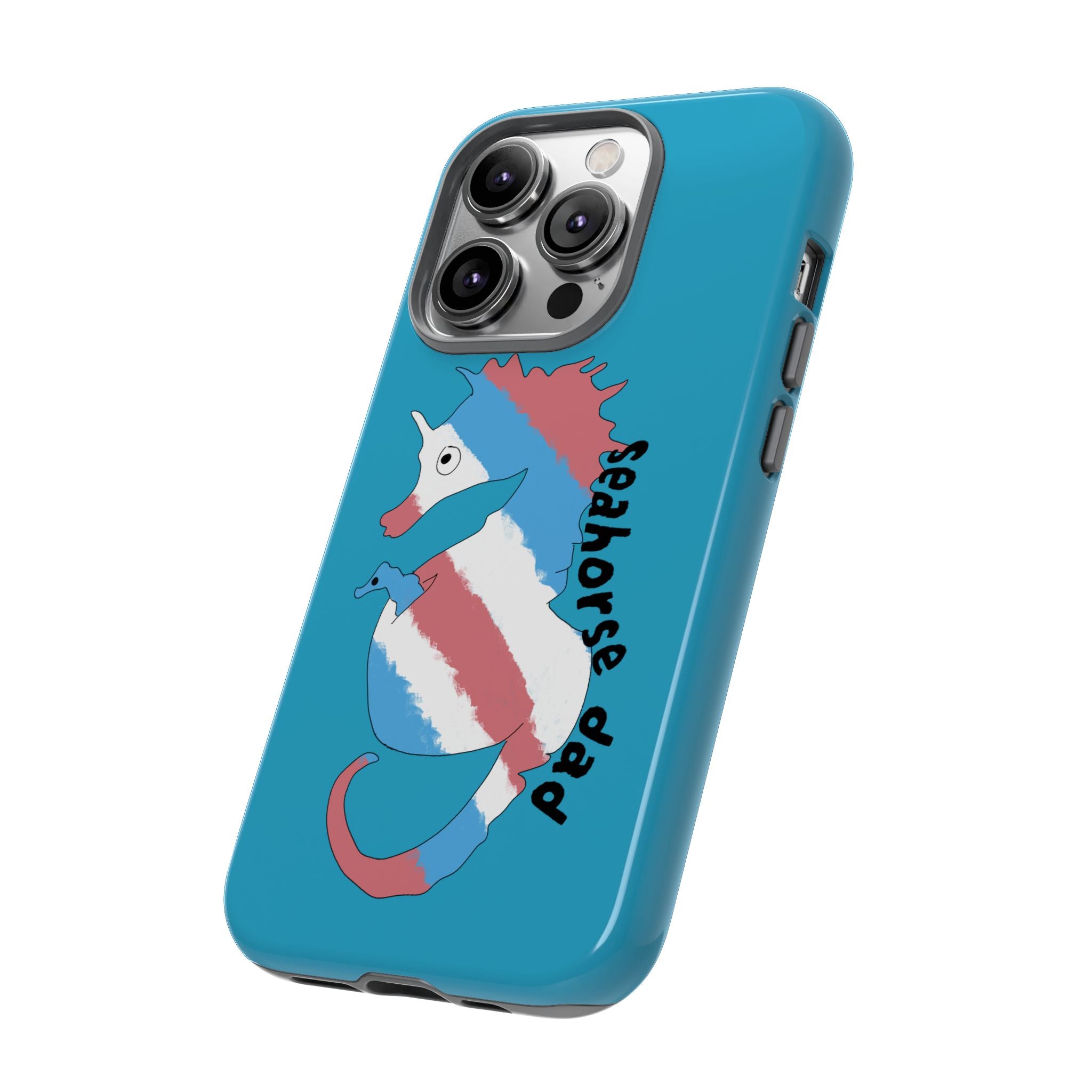 Seahorse Dad Phone Case — Blue Trans Pride Seahorse Protective Cover