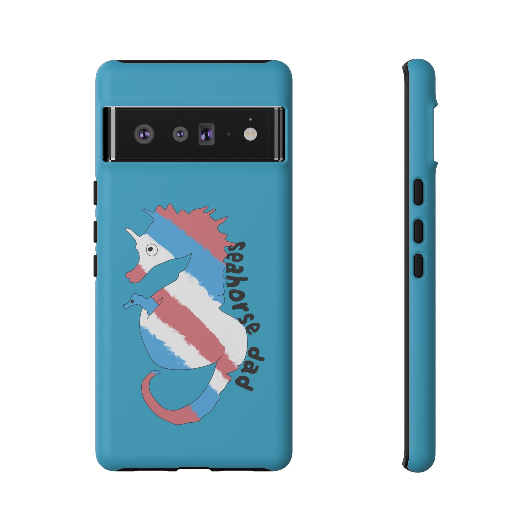Seahorse Dad Phone Case — Blue Trans Pride Seahorse Protective Cover