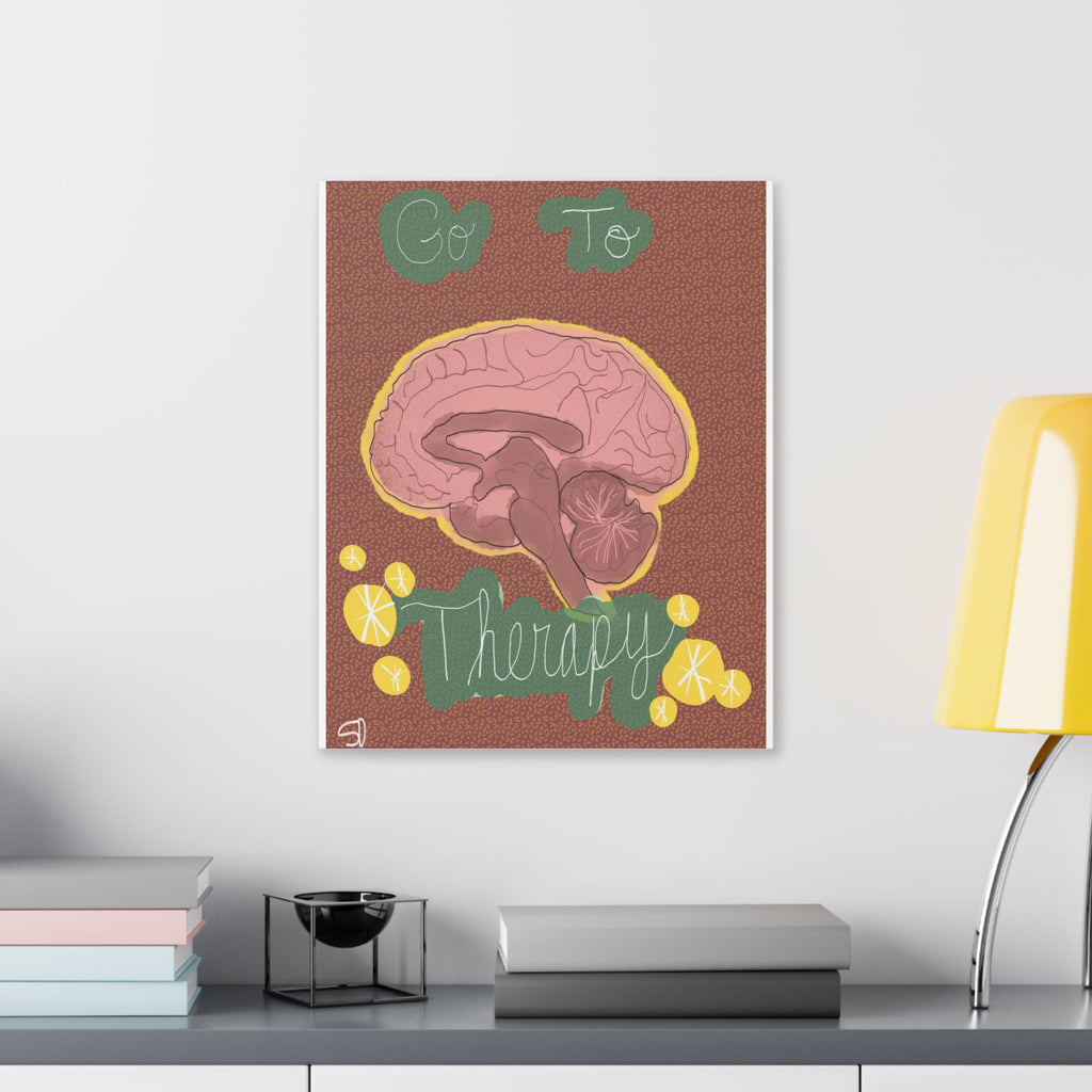 Go To Therapy Canvas Wall Art — Brain Illustration Mental Health Poster