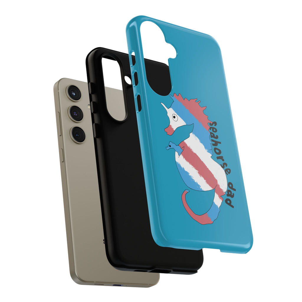 Seahorse Dad Phone Case — Blue Trans Pride Seahorse Protective Cover