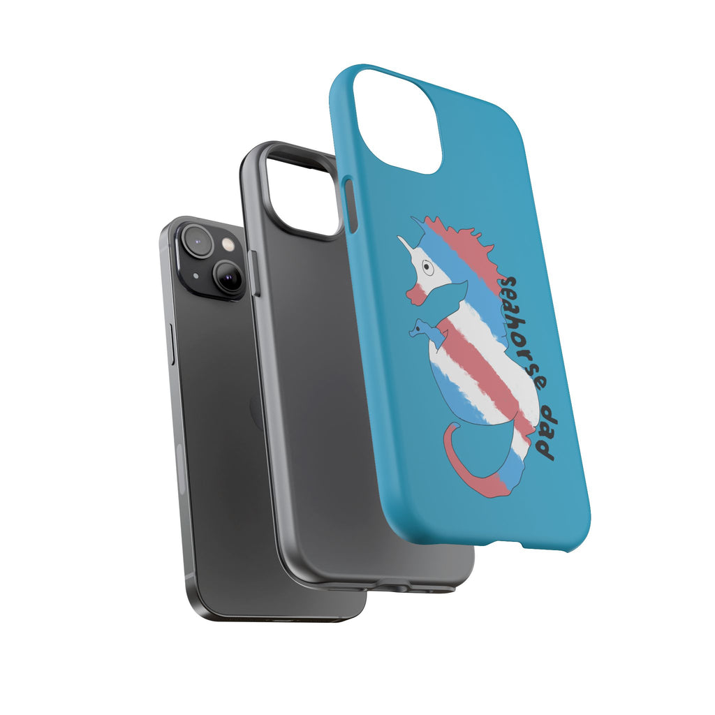 Seahorse Dad Phone Case — Blue Trans Pride Seahorse Protective Cover
