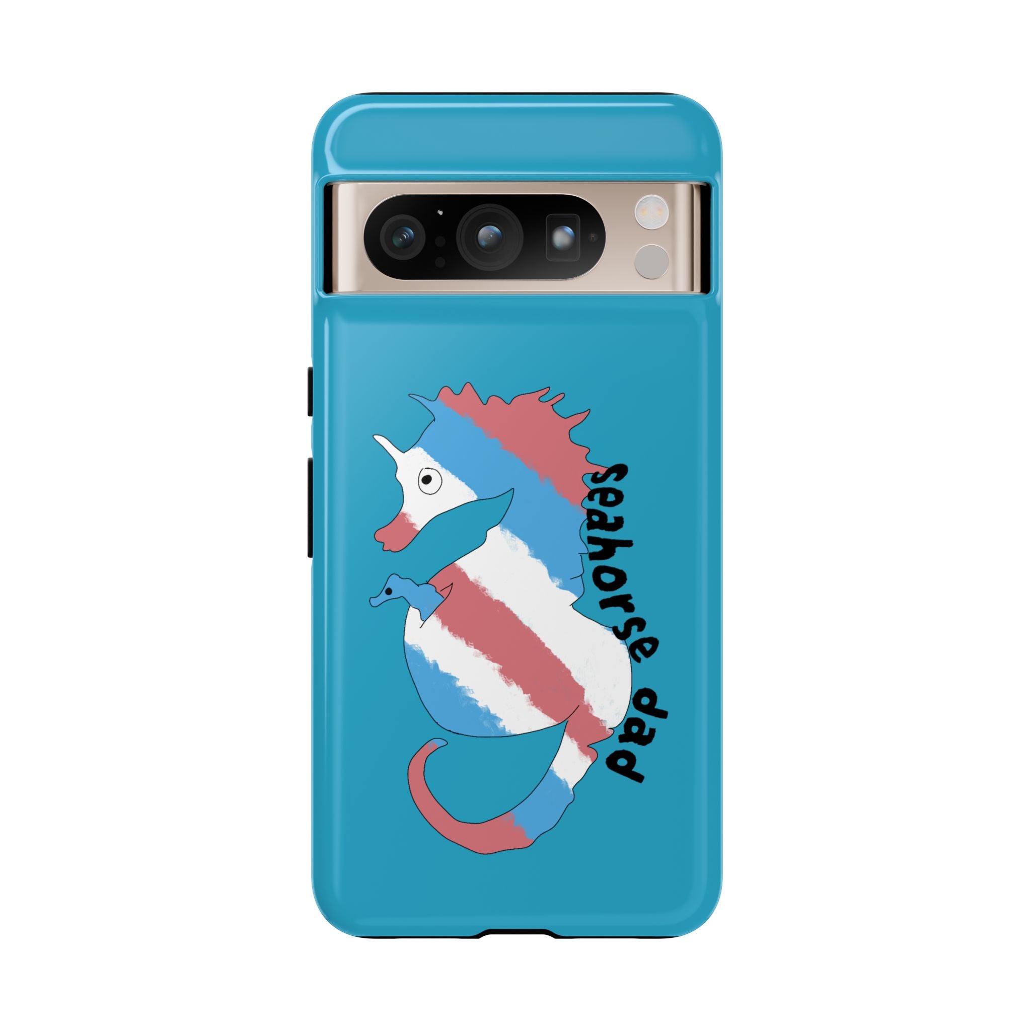 Seahorse Dad Phone Case — Blue Trans Pride Seahorse Protective Cover