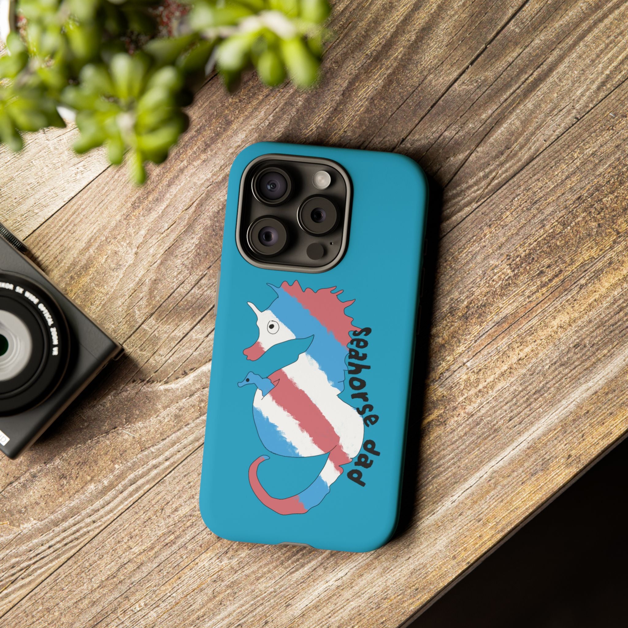Seahorse Dad Phone Case — Blue Trans Pride Seahorse Protective Cover
