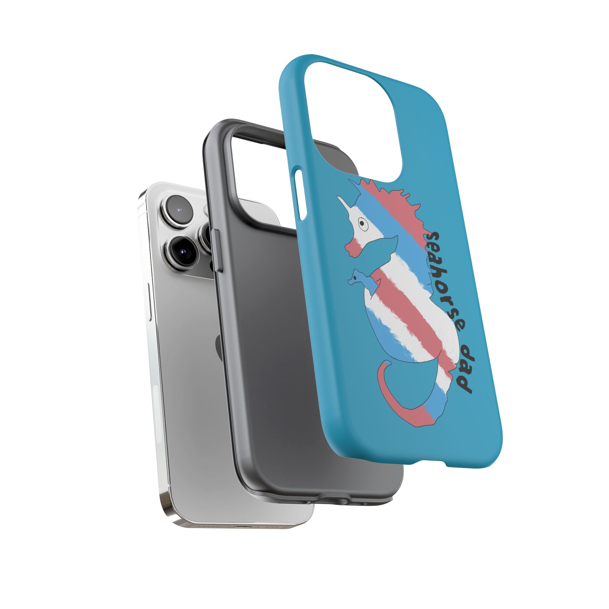 Seahorse Dad Phone Case — Blue Trans Pride Seahorse Protective Cover