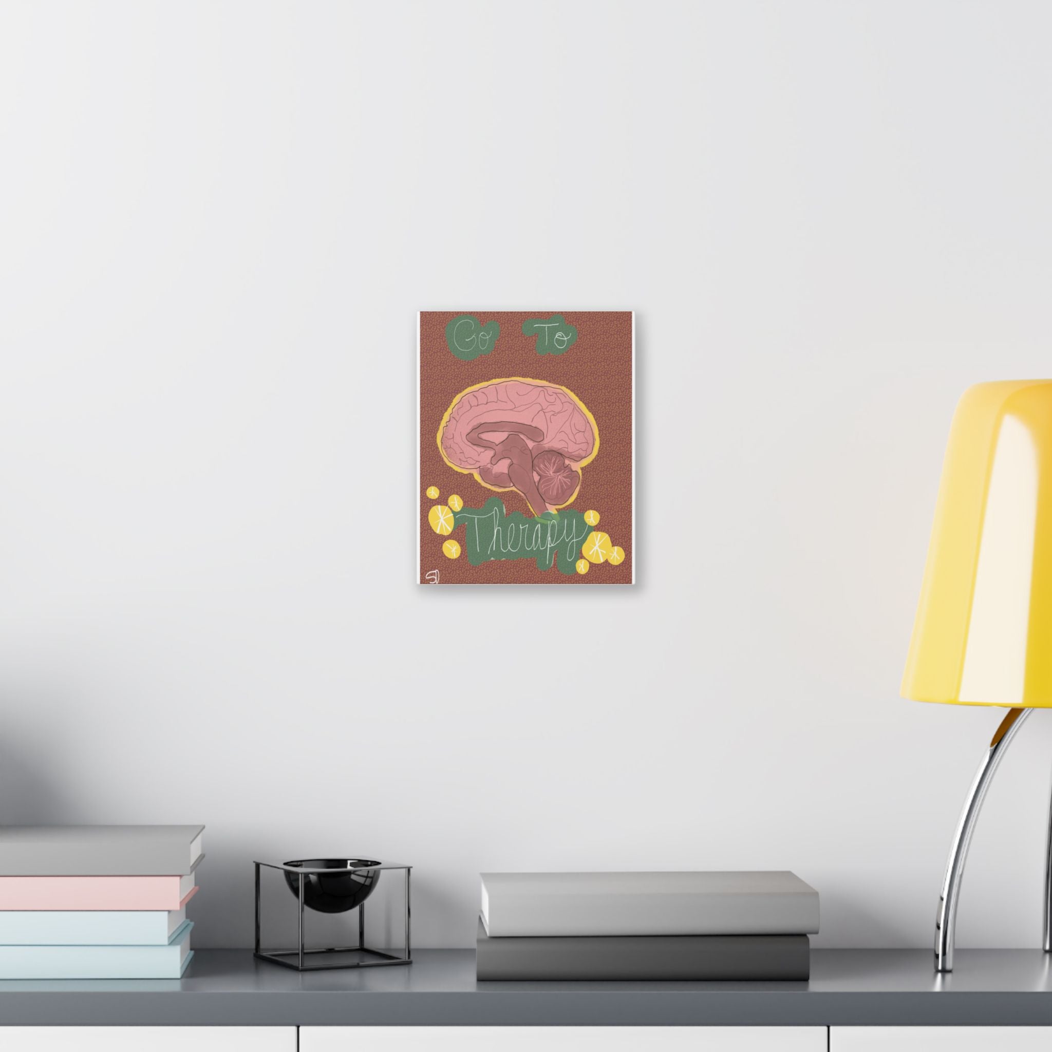 Go To Therapy Canvas Wall Art — Brain Illustration Mental Health Poster