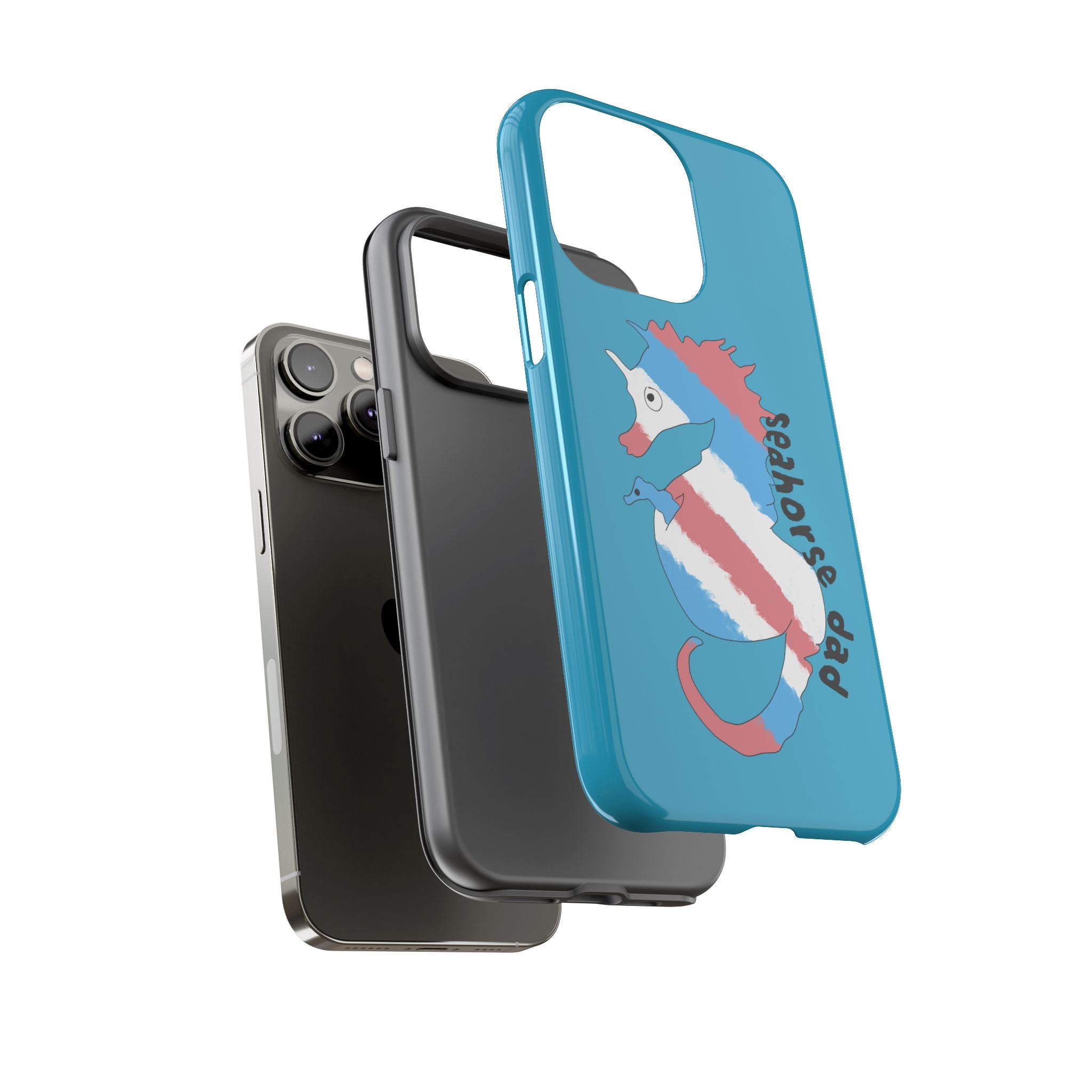 Seahorse Dad Phone Case — Blue Trans Pride Seahorse Protective Cover
