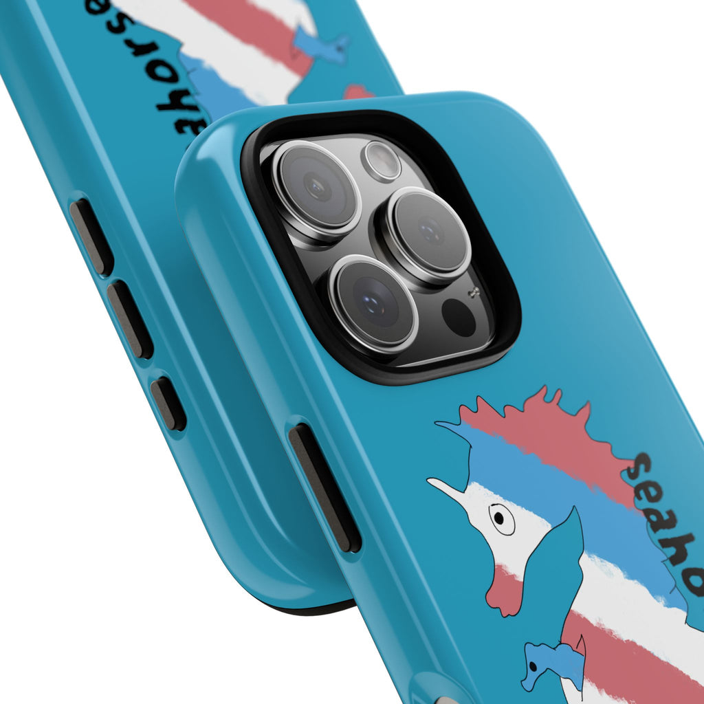 Seahorse Dad Phone Case — Blue Trans Pride Seahorse Protective Cover