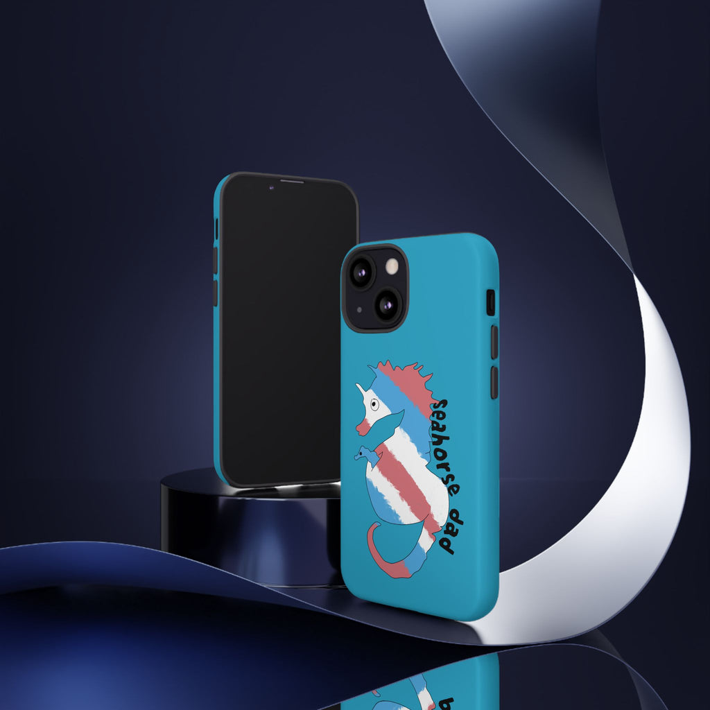 Seahorse Dad Phone Case — Blue Trans Pride Seahorse Protective Cover