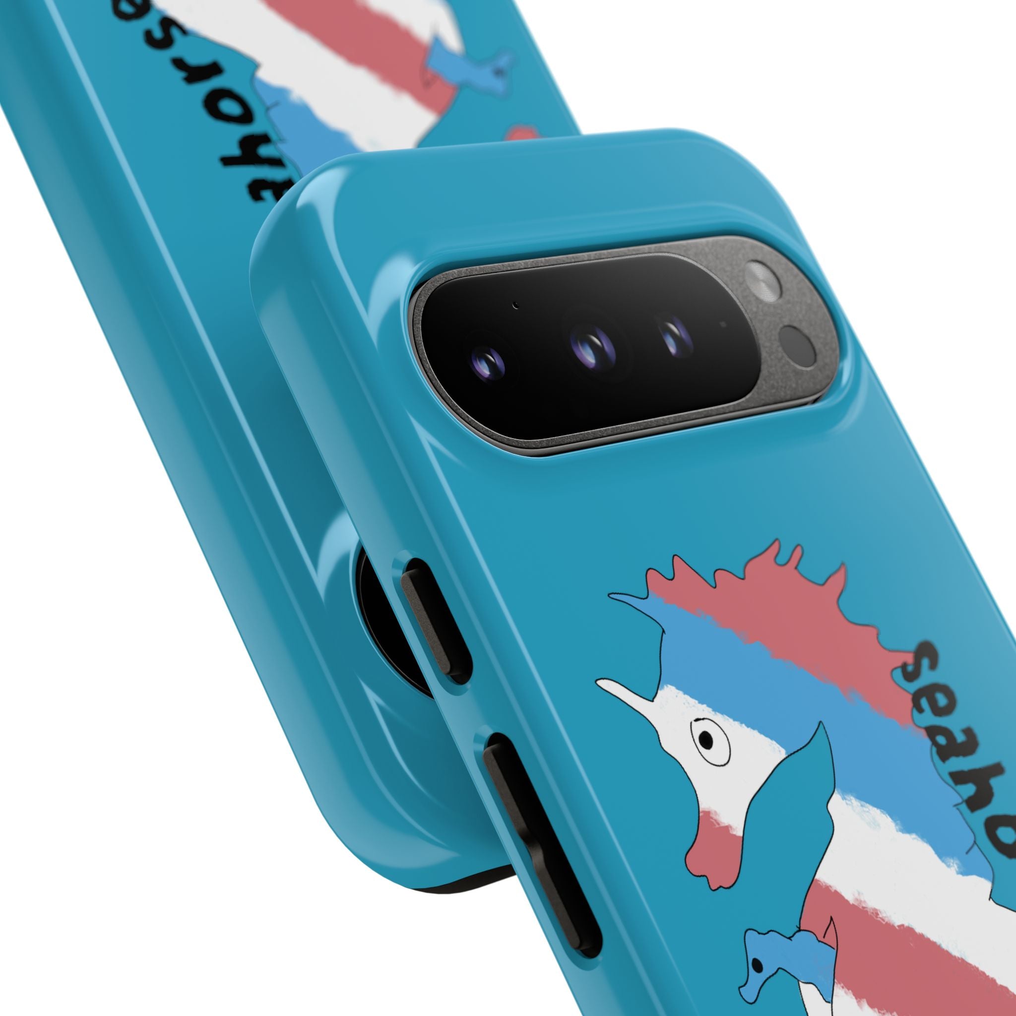 Seahorse Dad Phone Case — Blue Trans Pride Seahorse Protective Cover