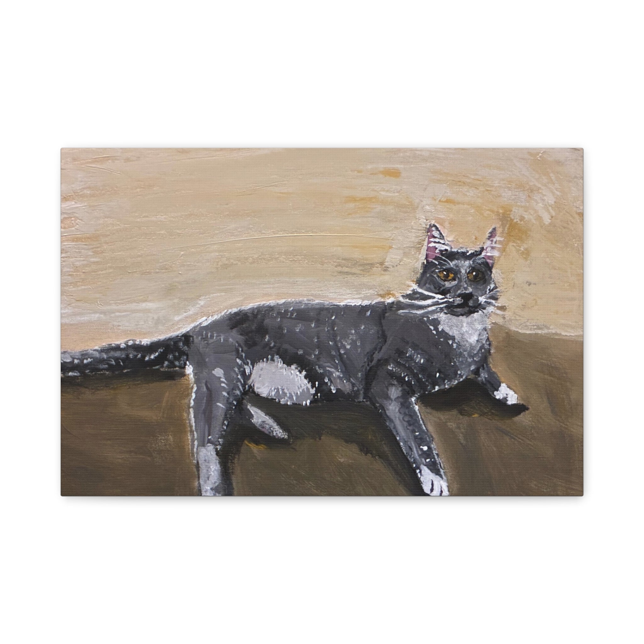 Grey Cat Painting Canvas Print — Matte Stretched Wall Art