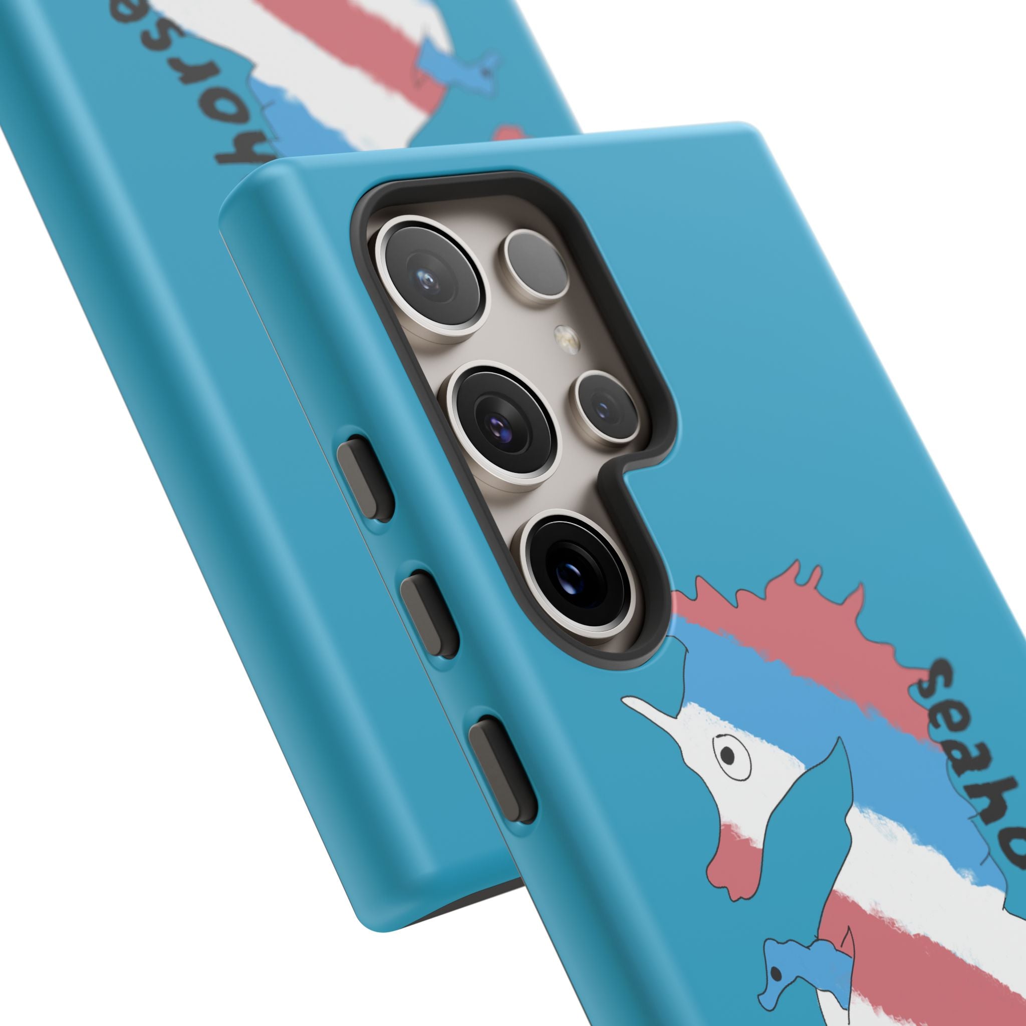 Seahorse Dad Phone Case — Blue Trans Pride Seahorse Protective Cover