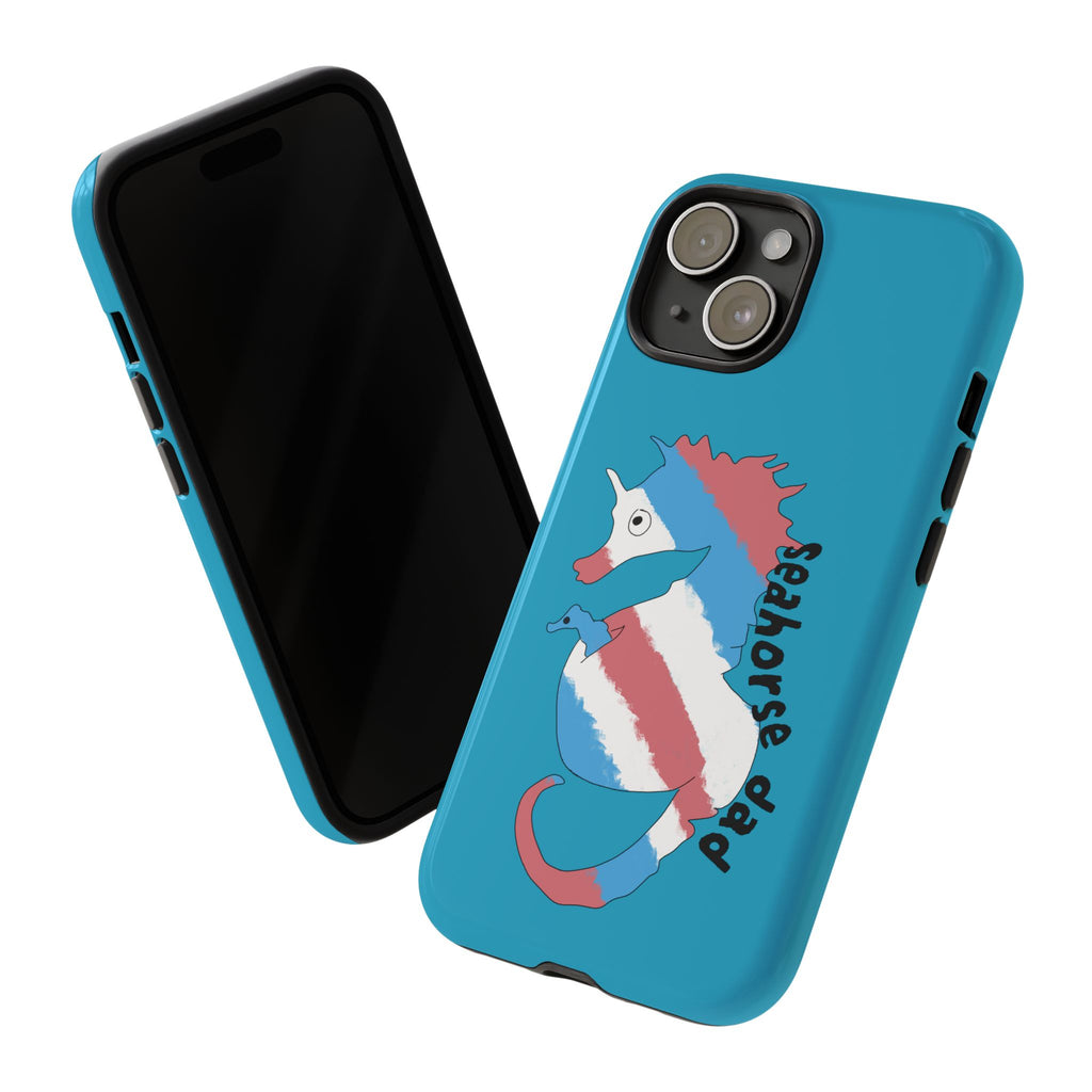 Seahorse Dad Phone Case — Blue Trans Pride Seahorse Protective Cover