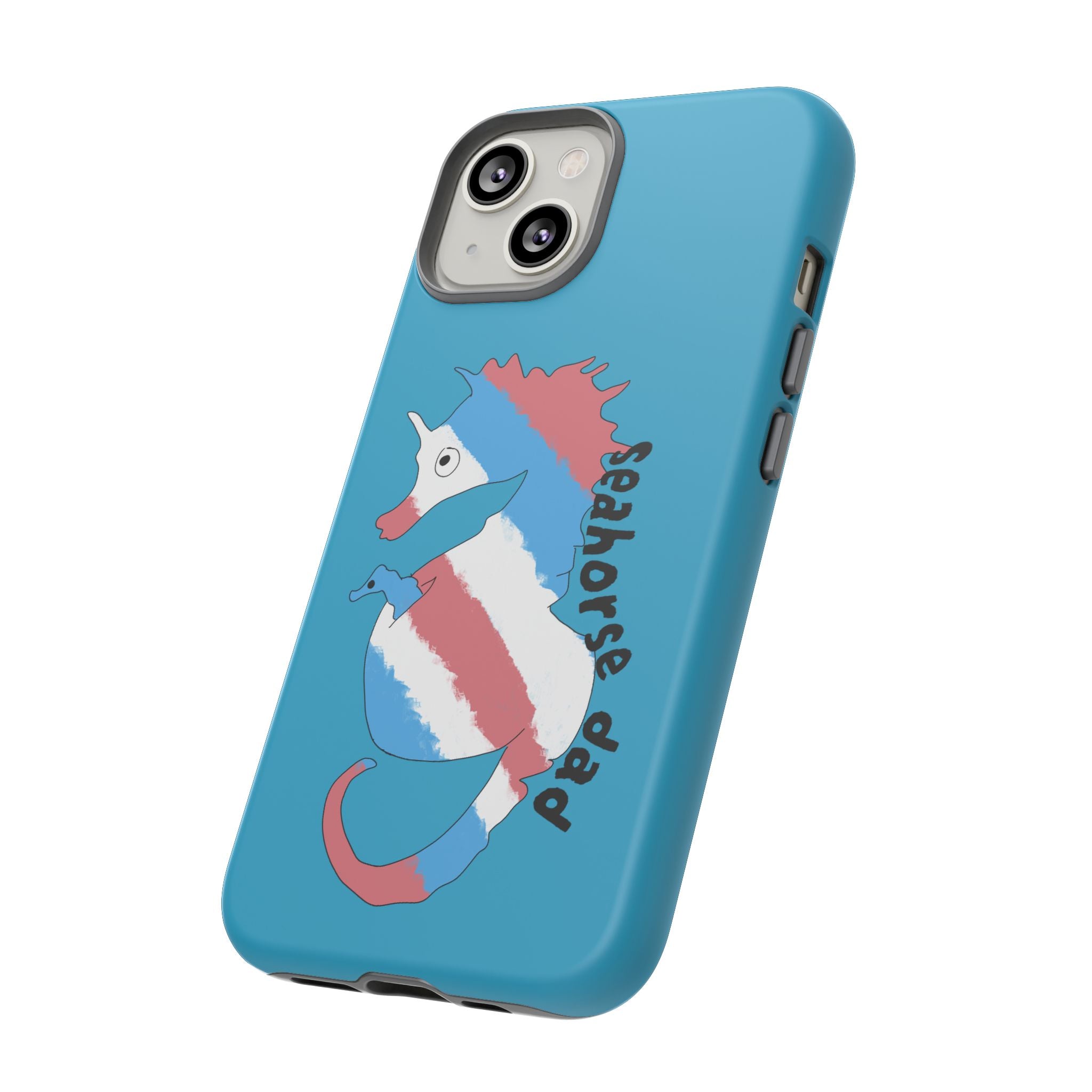 Seahorse Dad Phone Case — Blue Trans Pride Seahorse Protective Cover