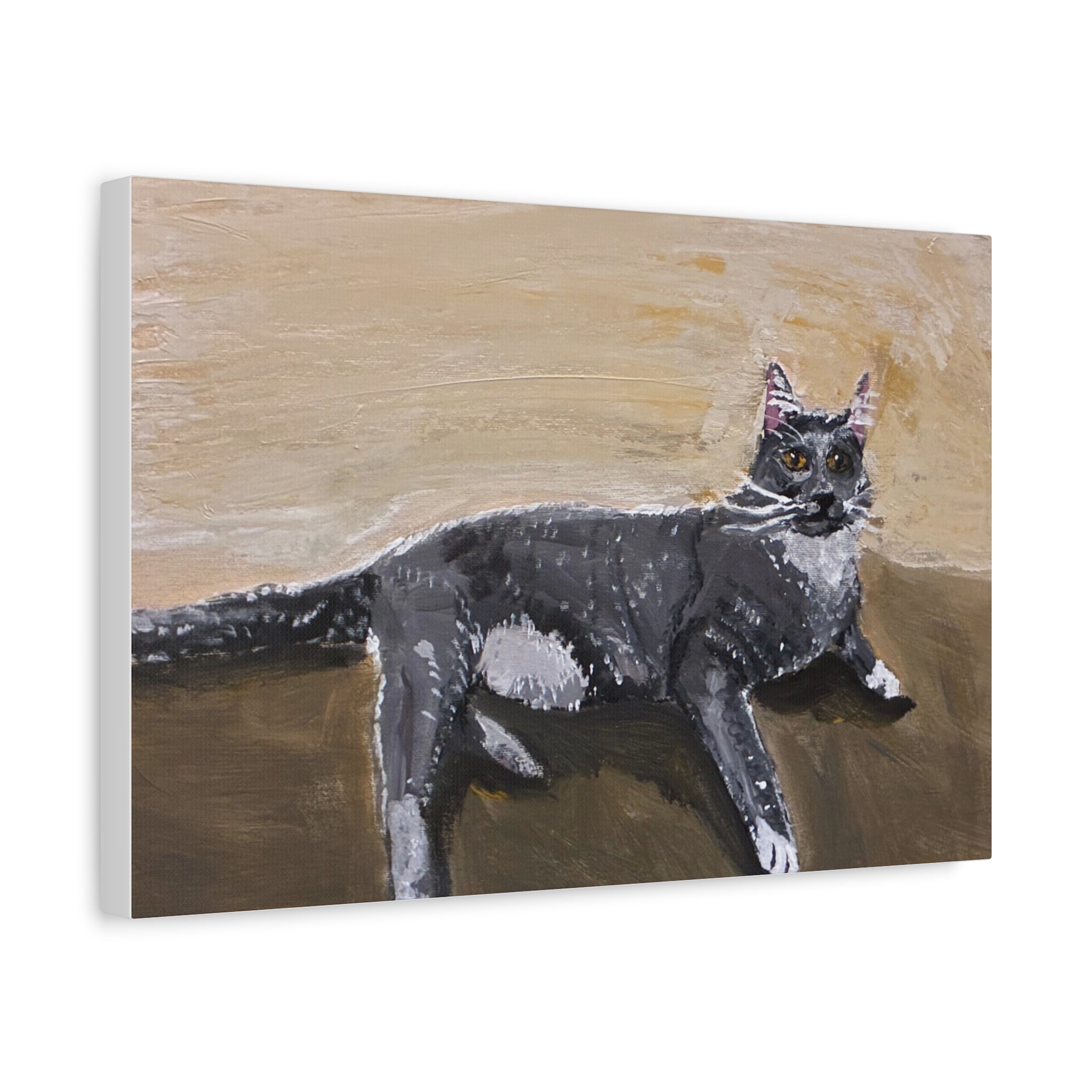 Grey Cat Painting Canvas Print — Matte Stretched Wall Art