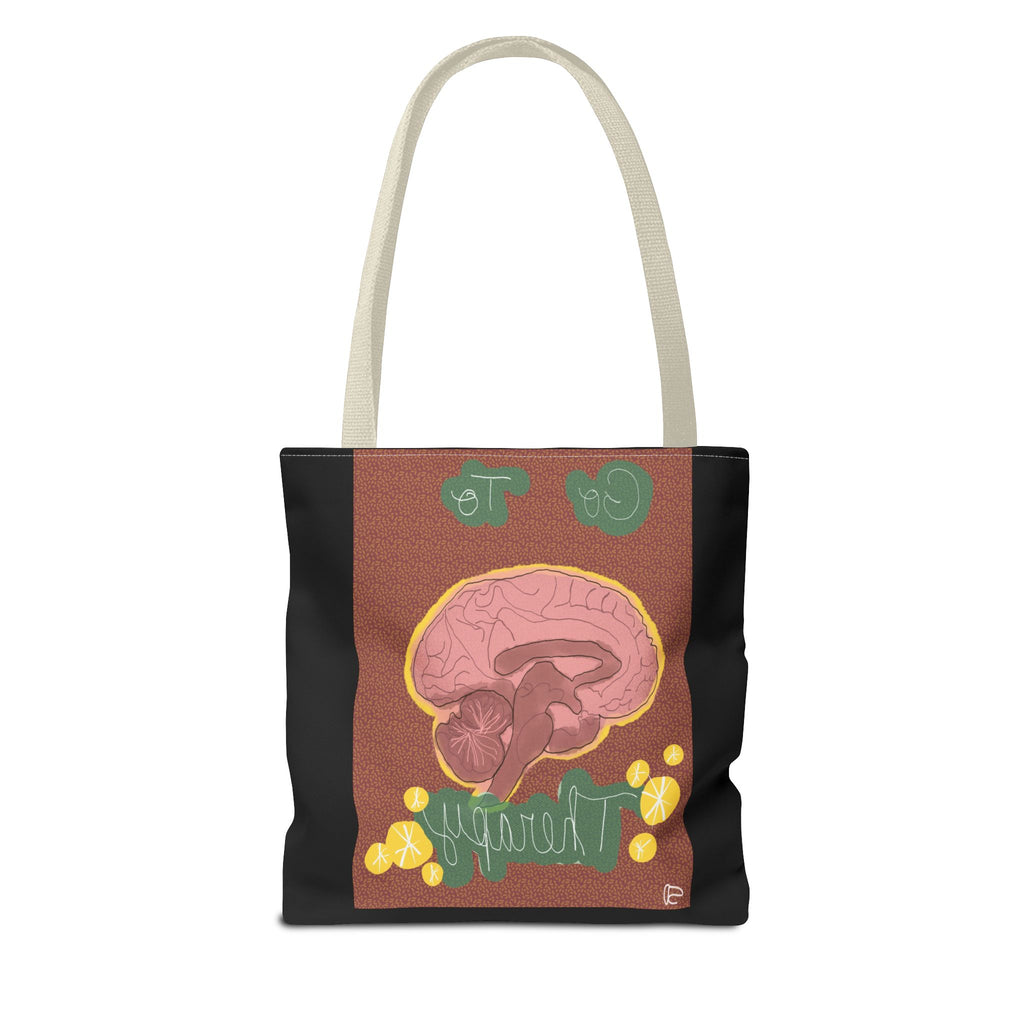 Brain Therapy Tote Bag — 'Go To Therapy' Mental Health Awareness Tote
