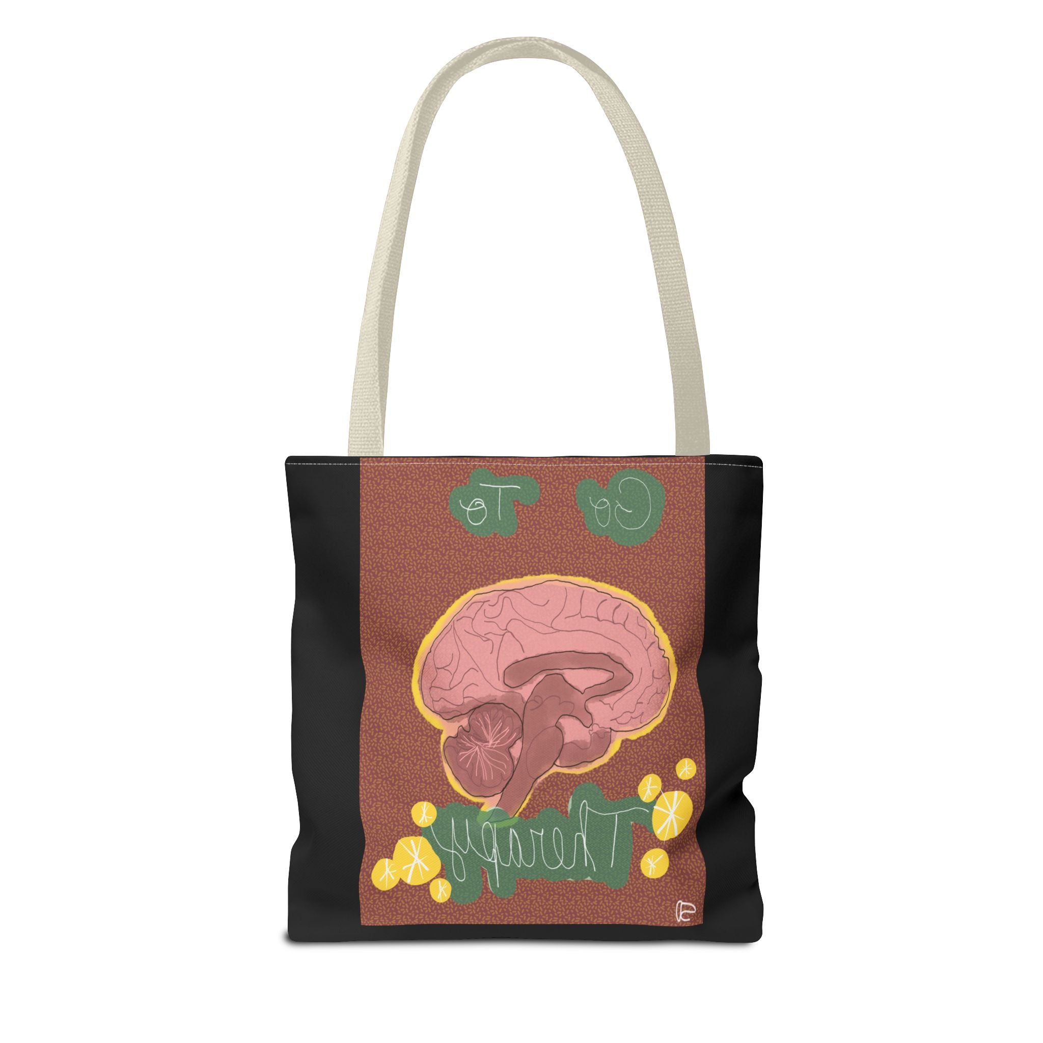 Brain Therapy Tote Bag — 'Go To Therapy' Mental Health Awareness Tote