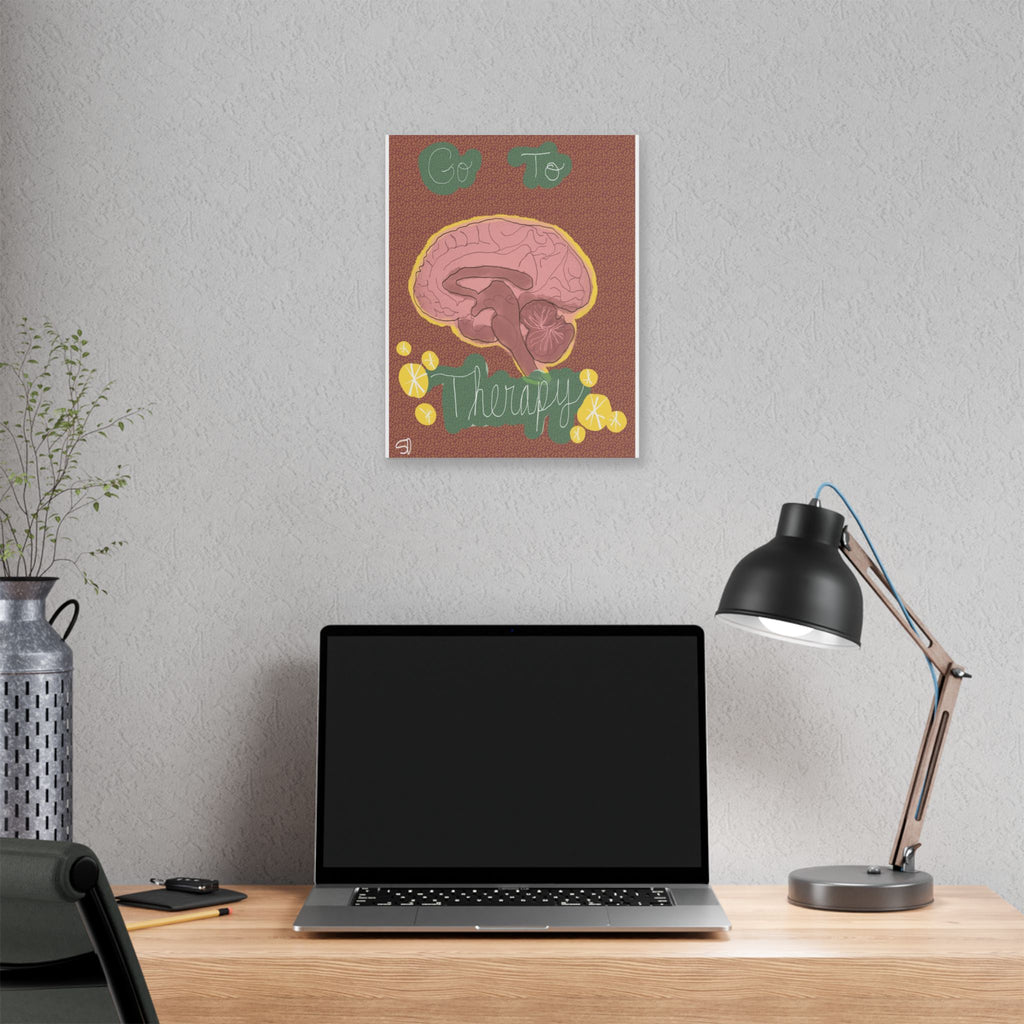 Go To Therapy Canvas Wall Art — Brain Illustration Mental Health Poster