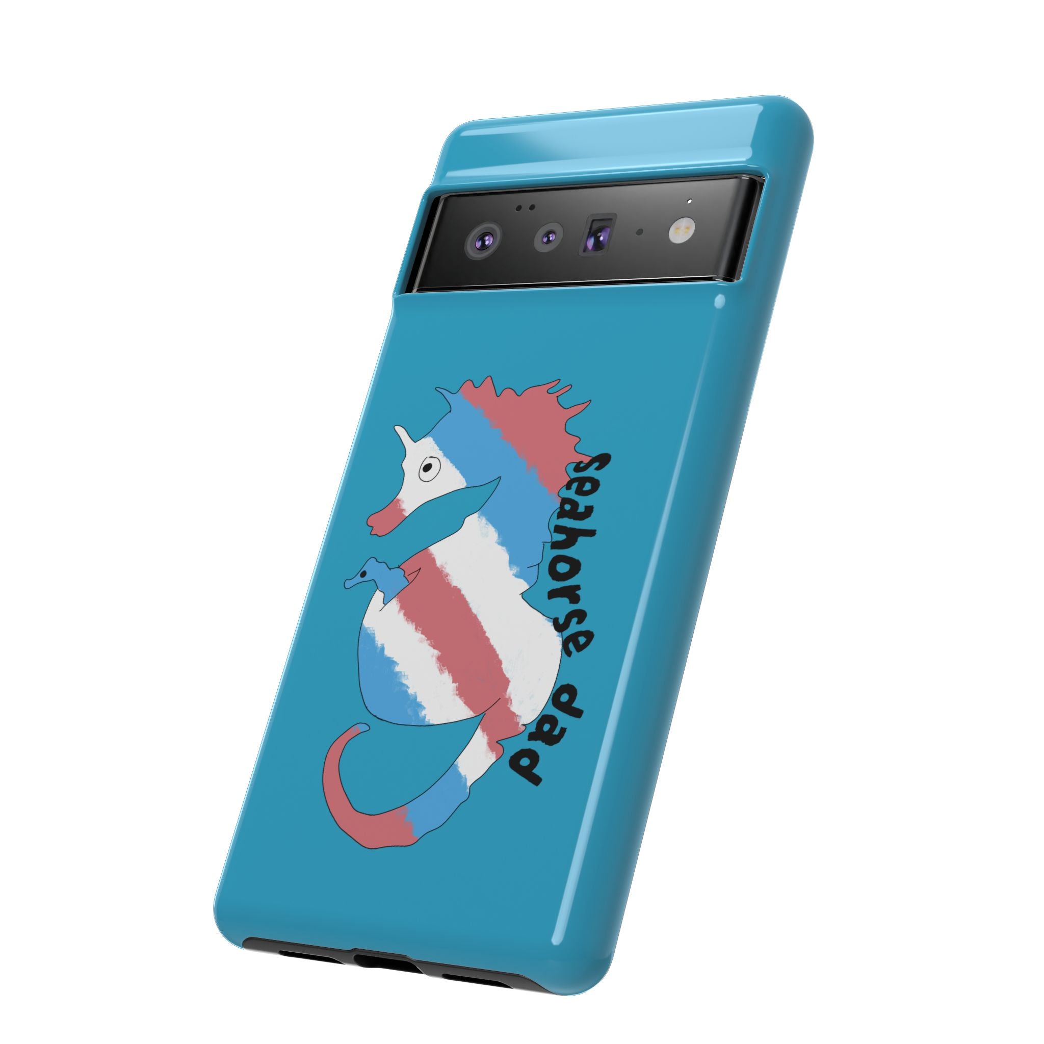 Seahorse Dad Phone Case — Blue Trans Pride Seahorse Protective Cover