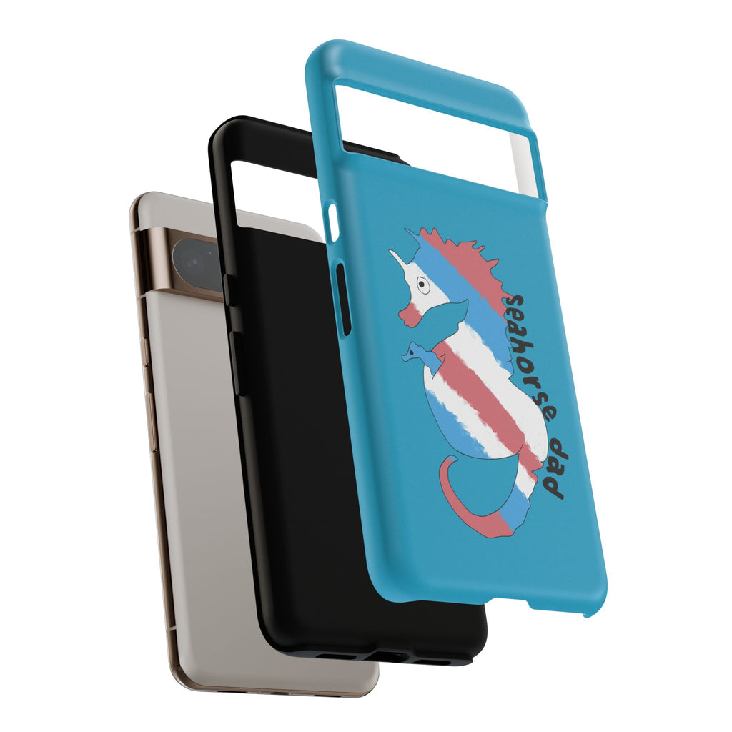Seahorse Dad Phone Case — Blue Trans Pride Seahorse Protective Cover