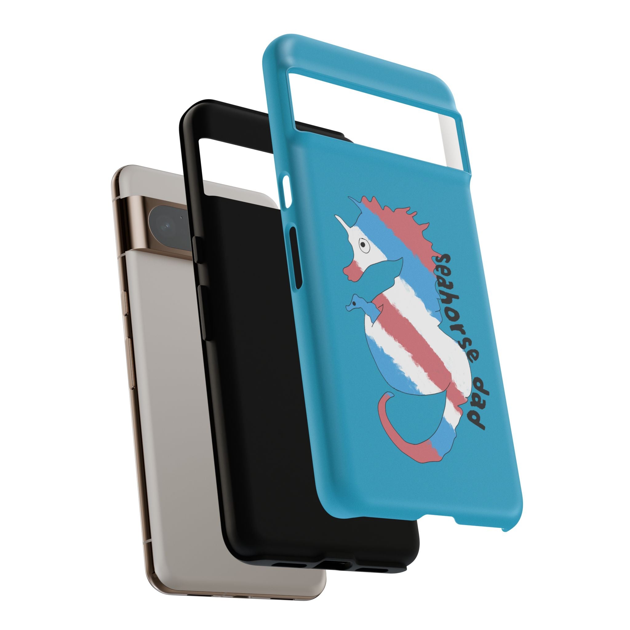 Seahorse Dad Phone Case — Blue Trans Pride Seahorse Protective Cover
