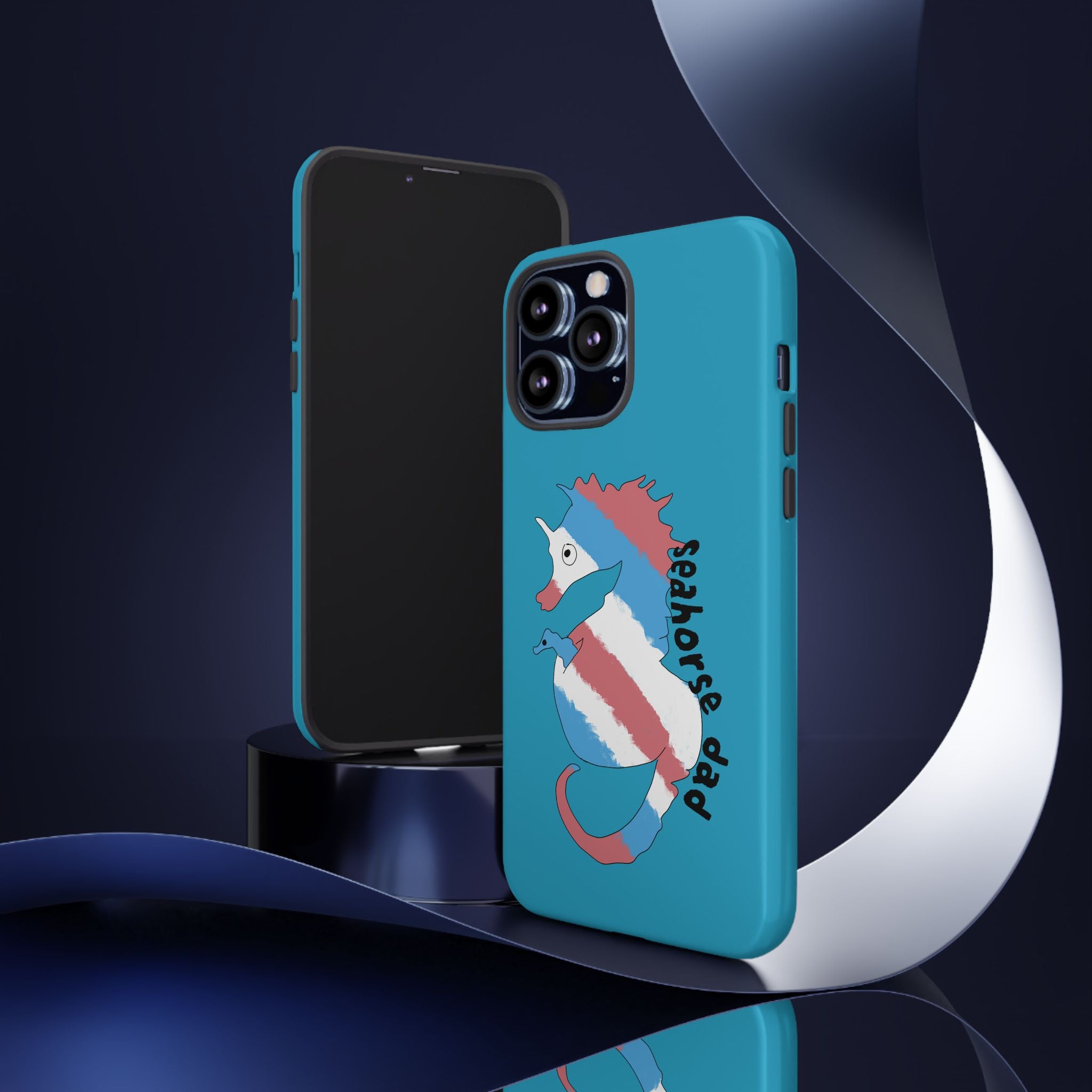 Seahorse Dad Phone Case — Blue Trans Pride Seahorse Protective Cover