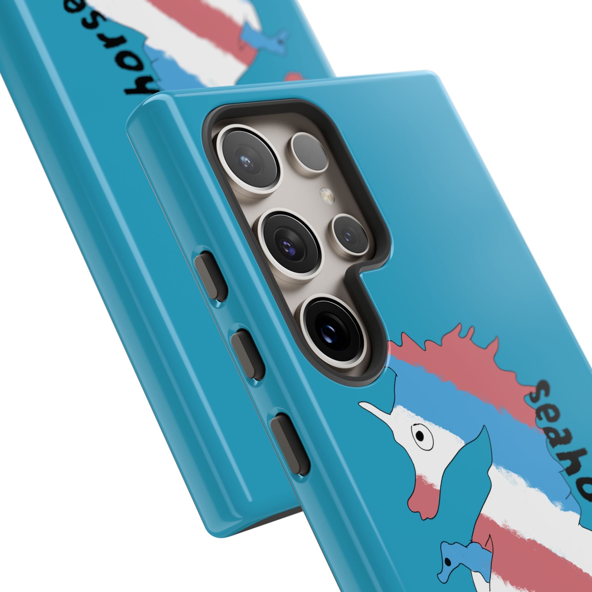 Seahorse Dad Phone Case — Blue Trans Pride Seahorse Protective Cover