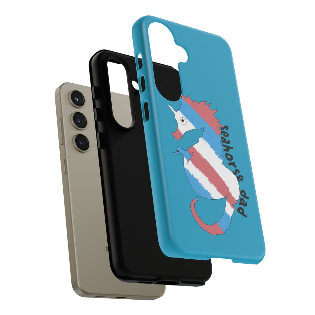 Seahorse Dad Phone Case — Blue Trans Pride Seahorse Protective Cover