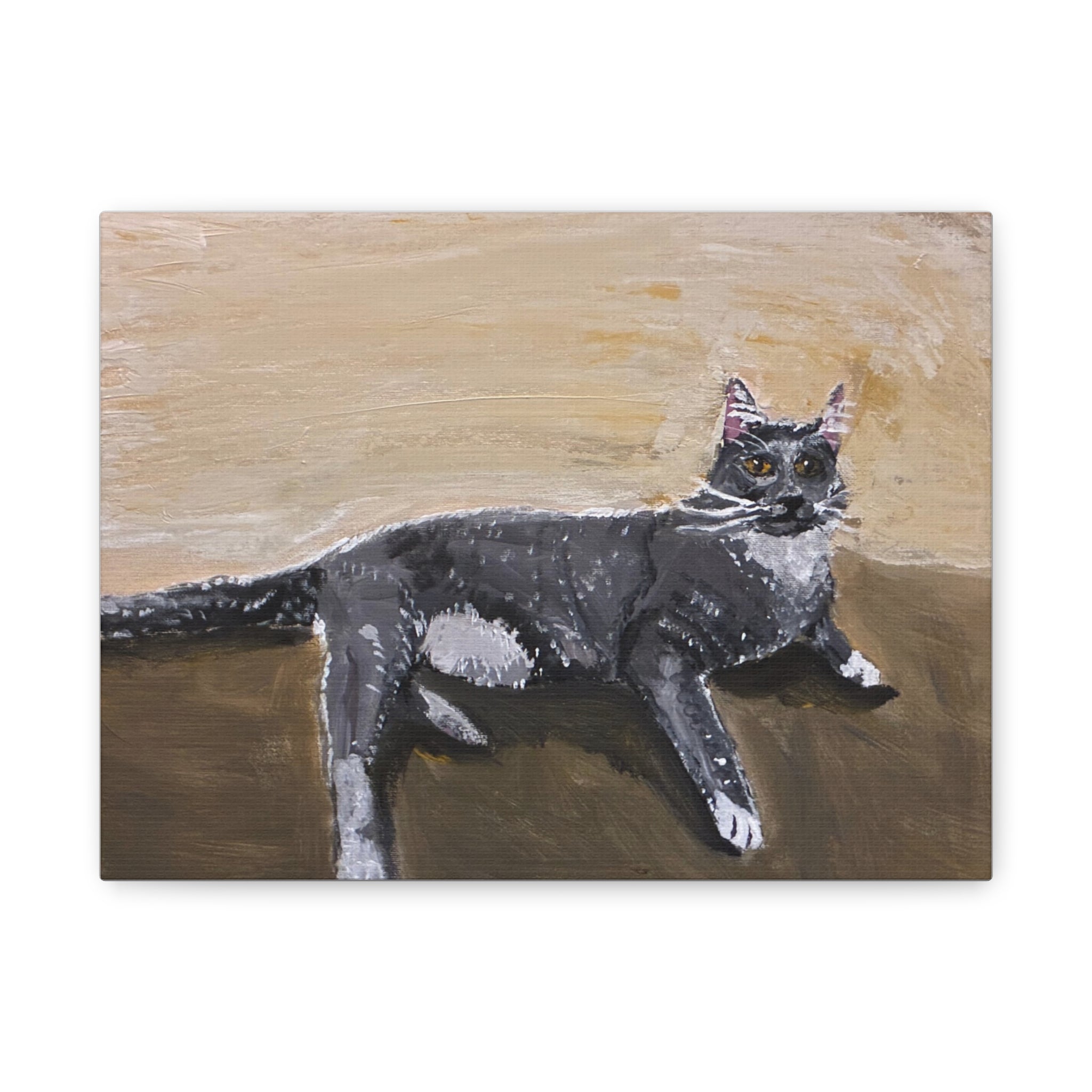Grey Cat Painting Canvas Print — Matte Stretched Wall Art