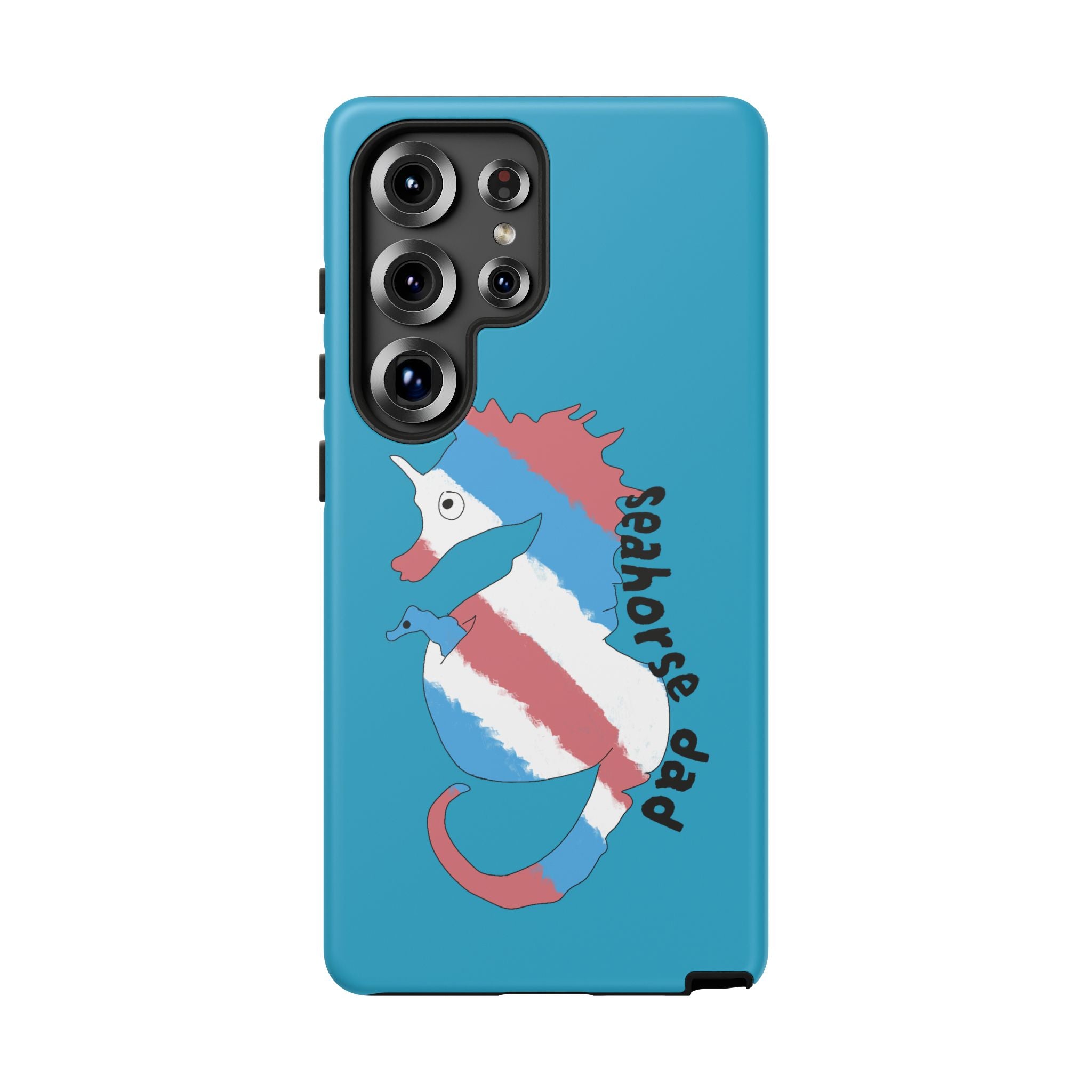 Seahorse Dad Phone Case — Blue Trans Pride Seahorse Protective Cover