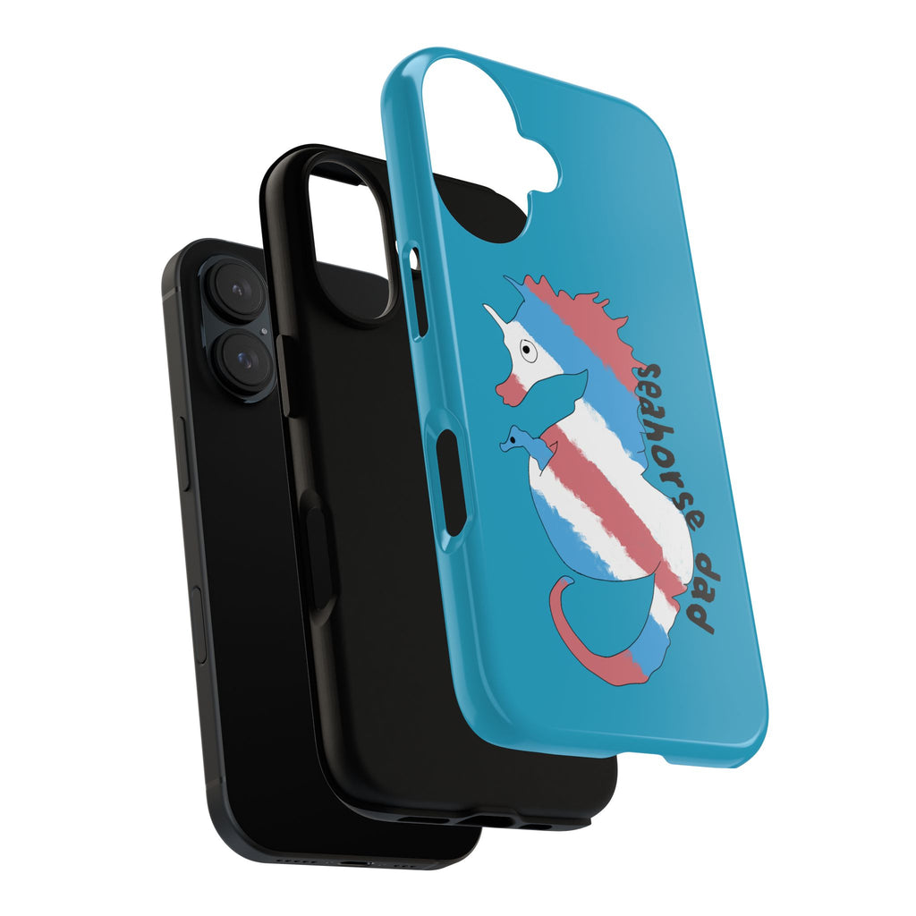 Seahorse Dad Phone Case — Blue Trans Pride Seahorse Protective Cover