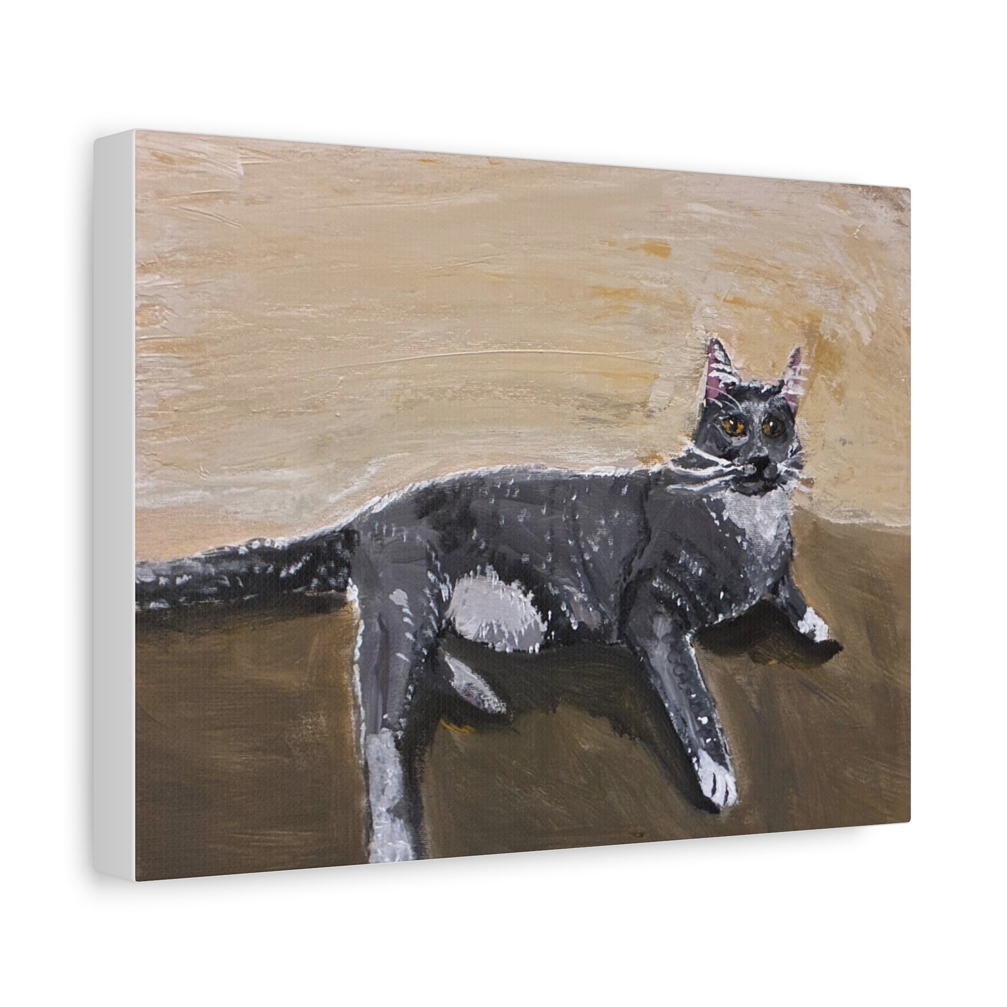 Grey Cat Painting Canvas Print — Matte Stretched Wall Art