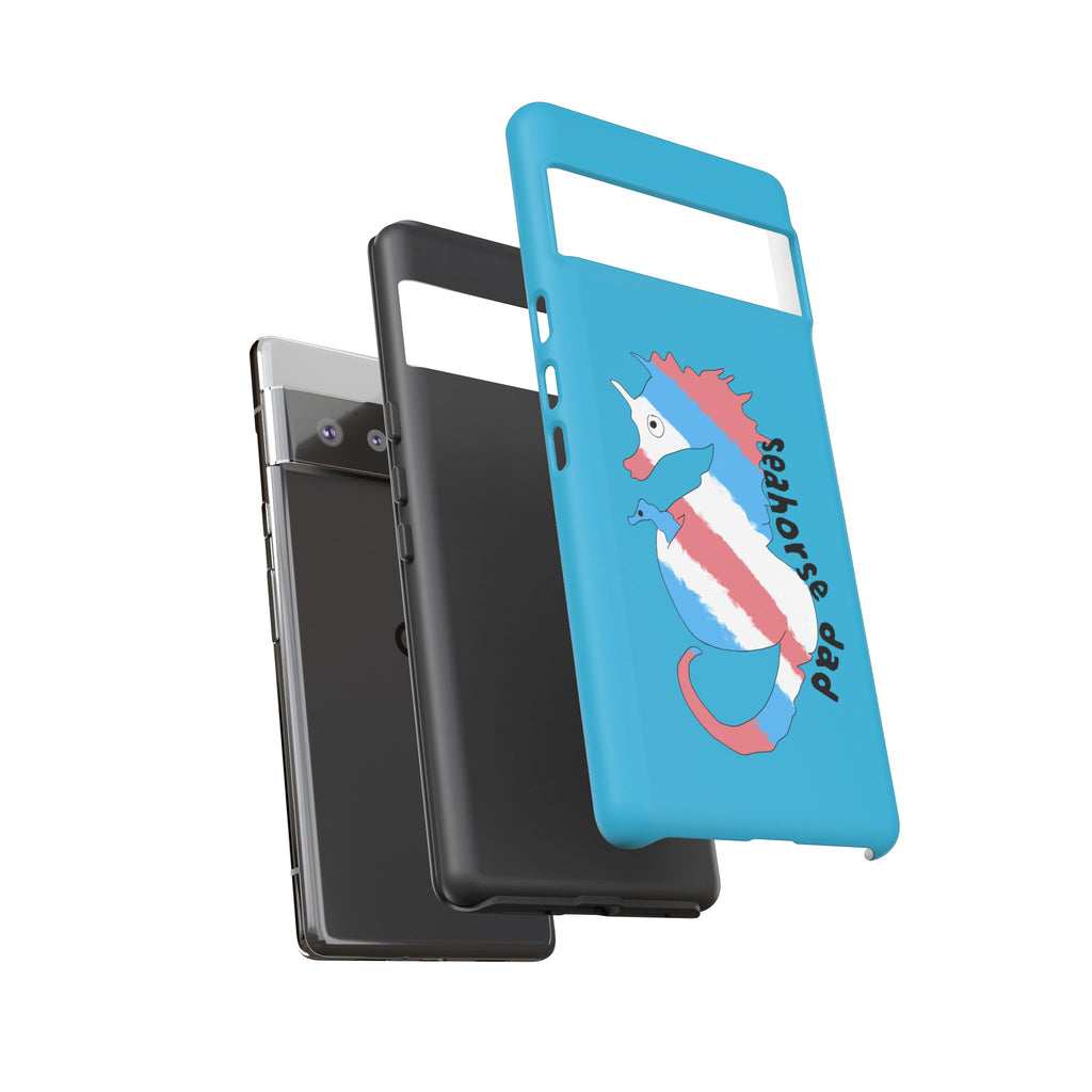 Seahorse Dad Phone Case — Blue Trans Pride Seahorse Protective Cover