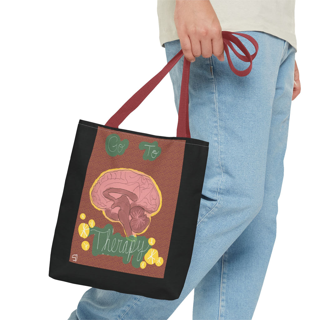 Brain Therapy Tote Bag — 'Go To Therapy' Mental Health Awareness Tote