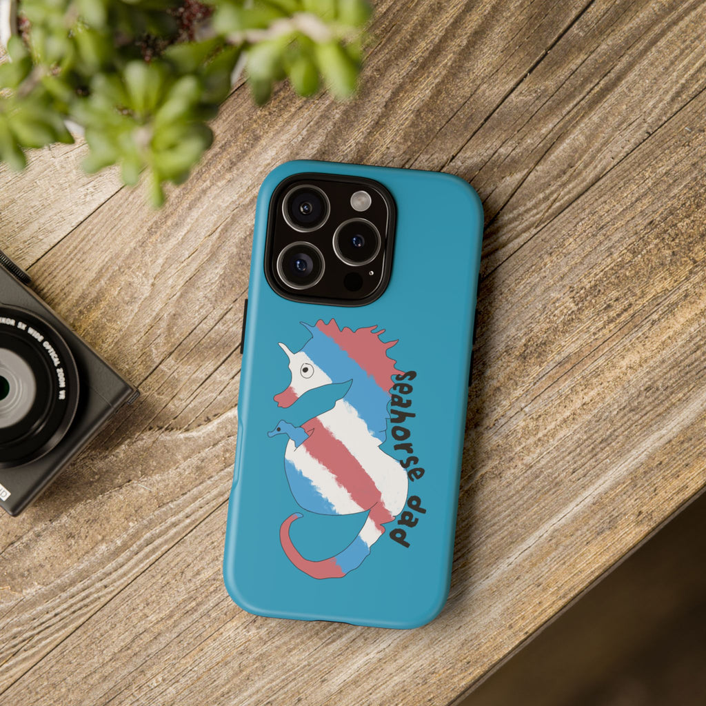 Seahorse Dad Phone Case — Blue Trans Pride Seahorse Protective Cover