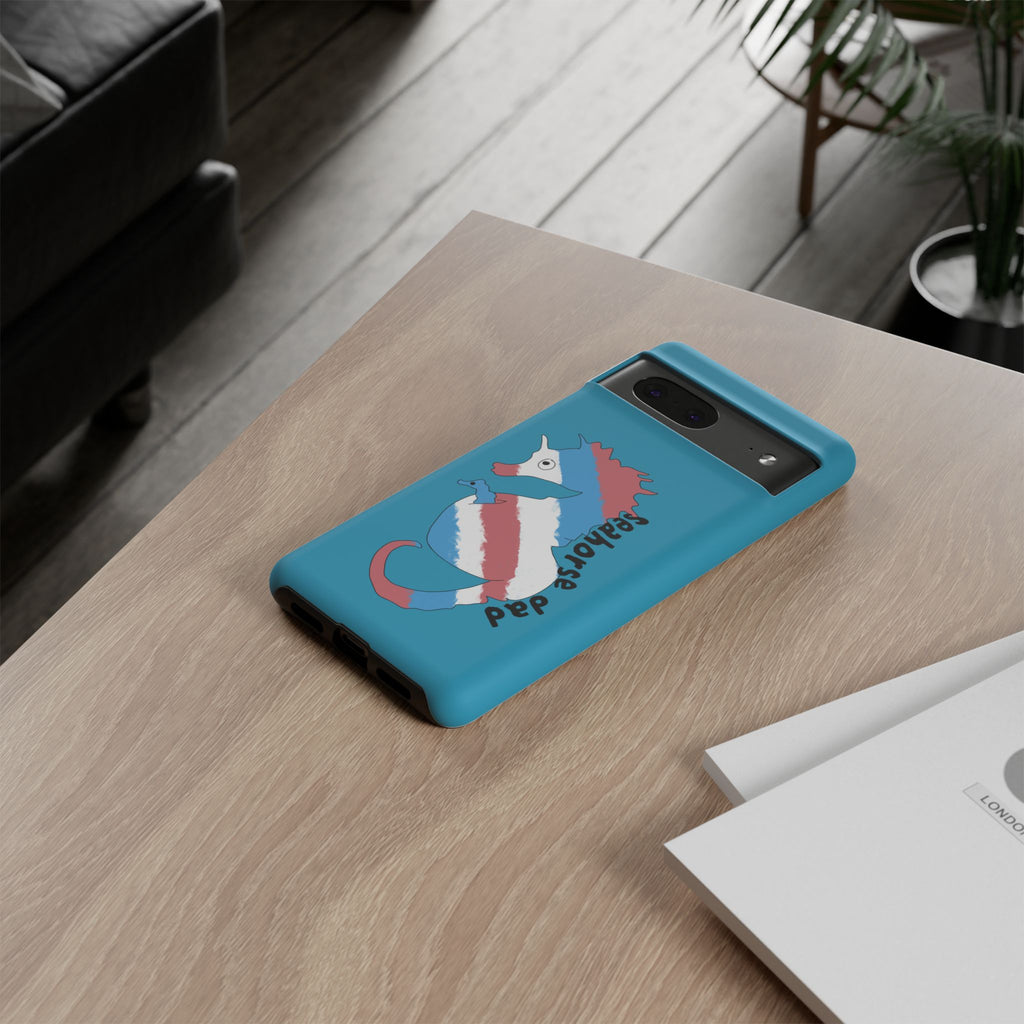 Seahorse Dad Phone Case — Blue Trans Pride Seahorse Protective Cover